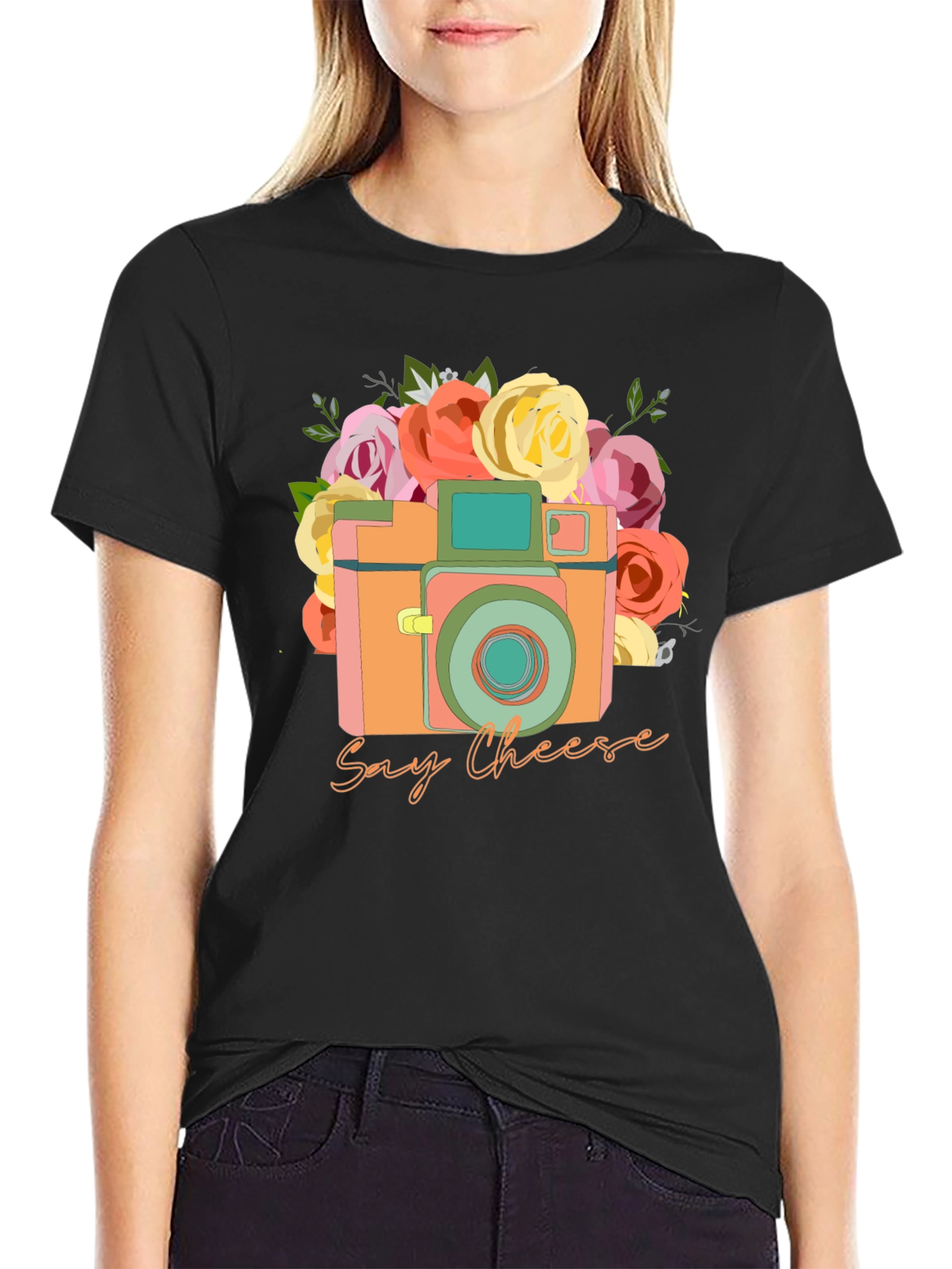 Say Cheese Camera Graphic Tee - Retro Style