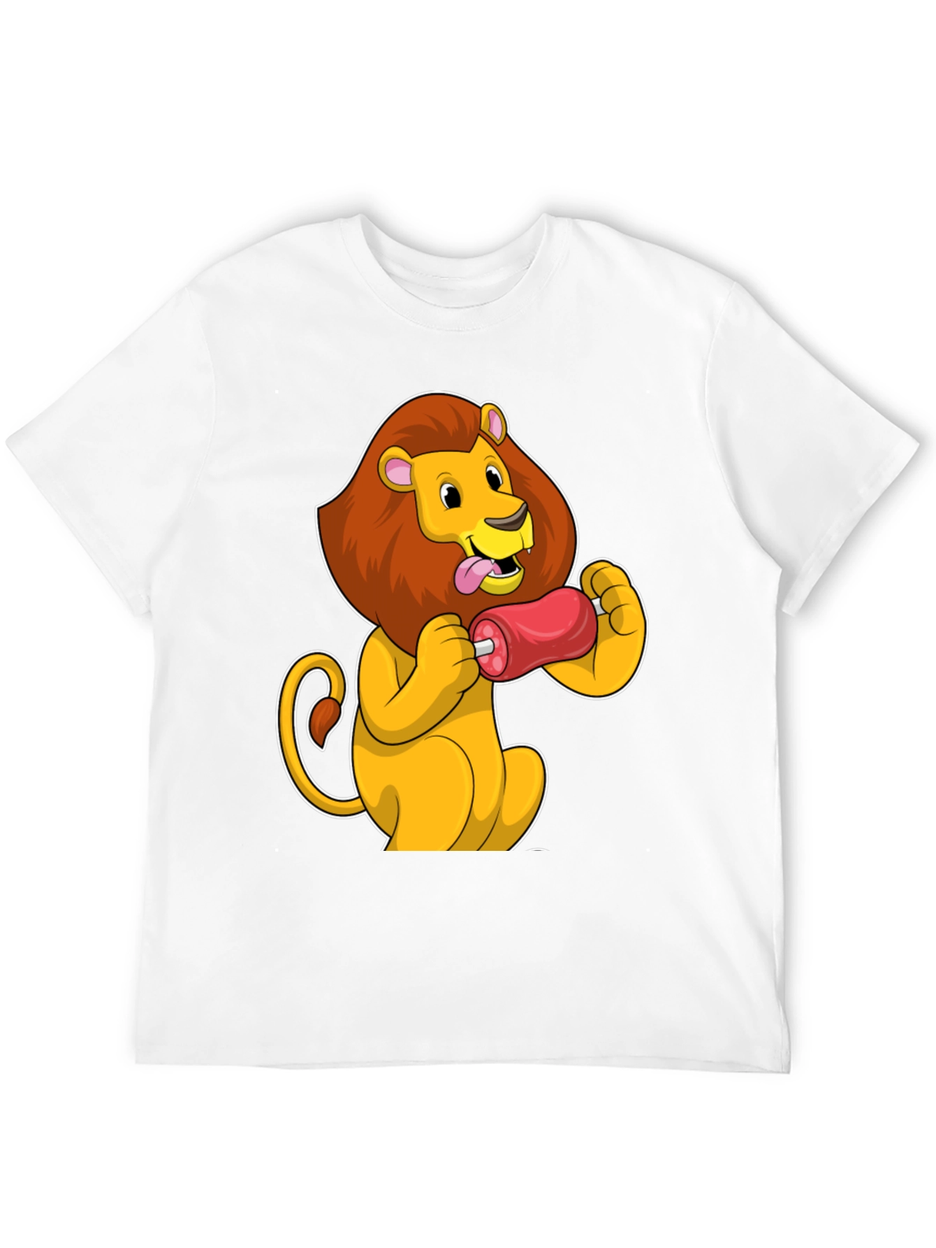 Lion Eating Meat T-Shirt - Cartoon Graphic Tee