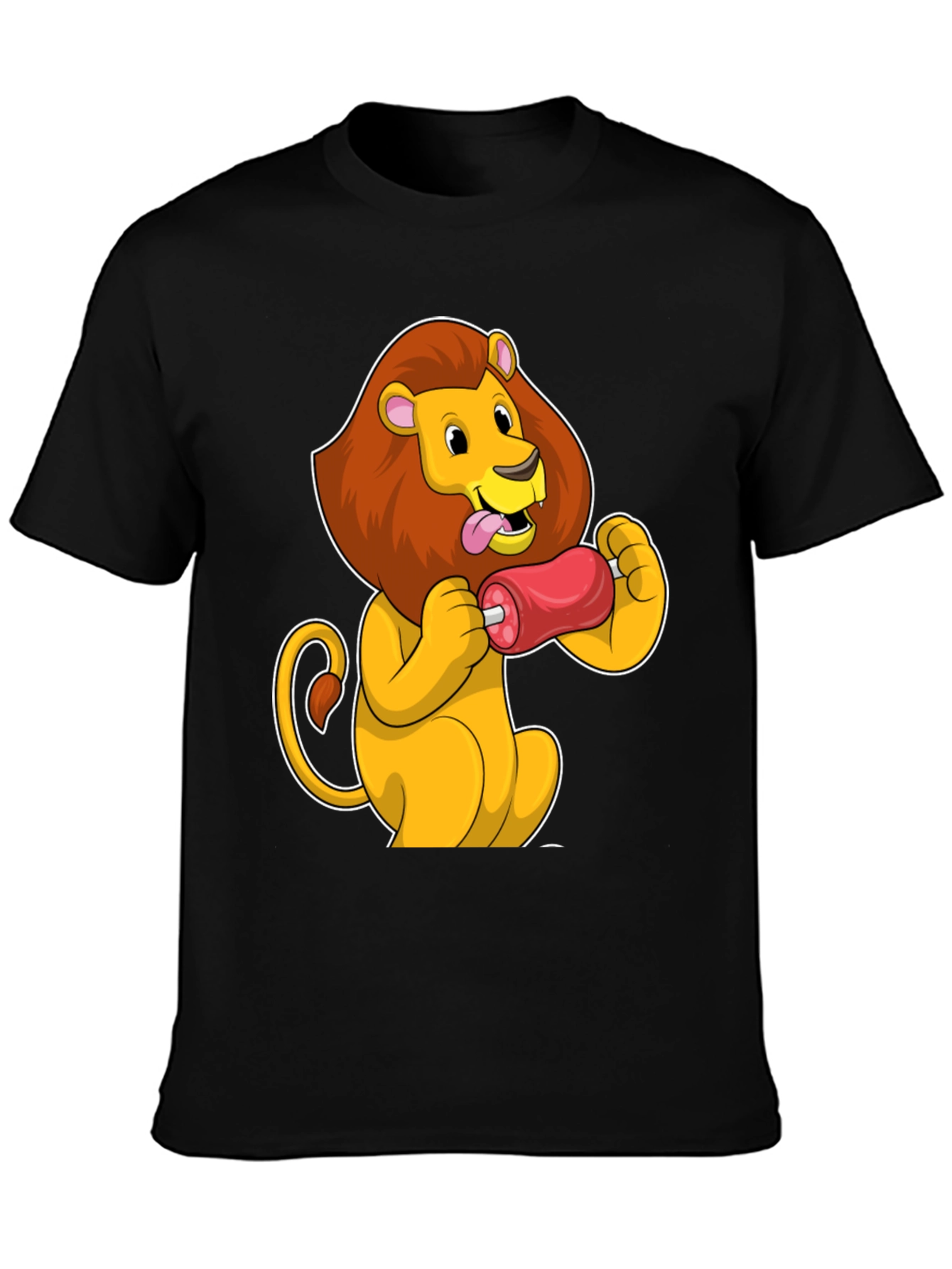 Lion Eating Meat T-Shirt - Cartoon Graphic Tee