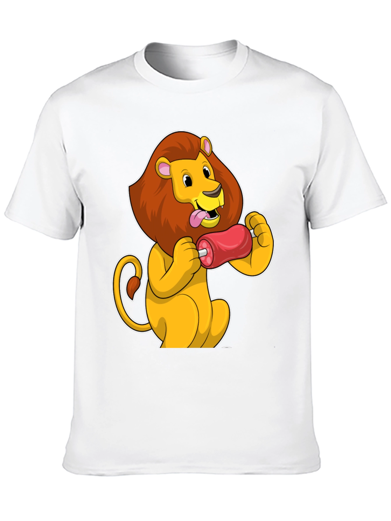 Lion Eating Meat T-Shirt - Cartoon Graphic Tee