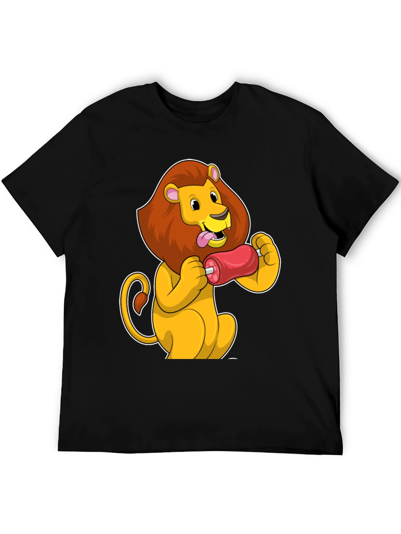 Lion Eating Meat T-Shirt - Cartoon Graphic Tee