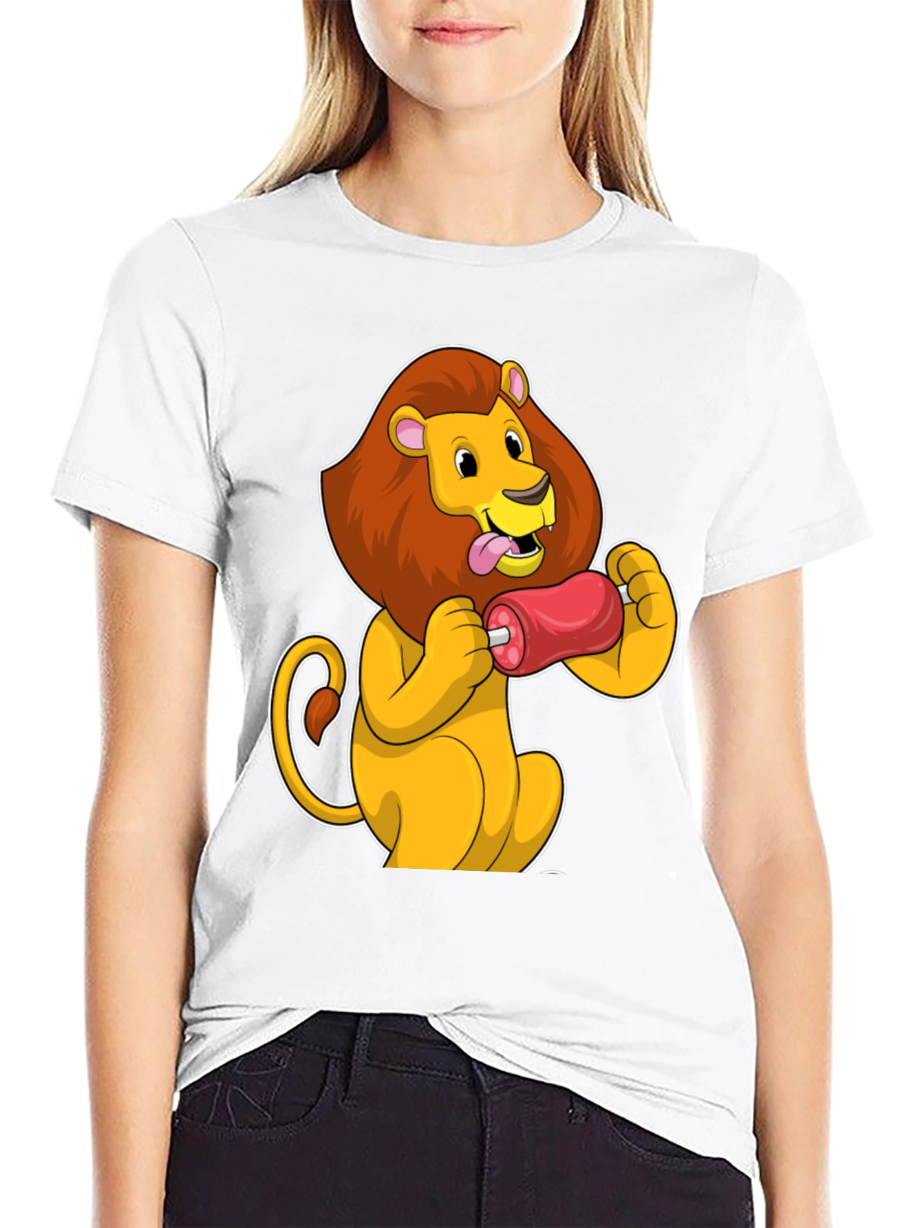 Lion Eating Meat T-Shirt - Cartoon Graphic Tee