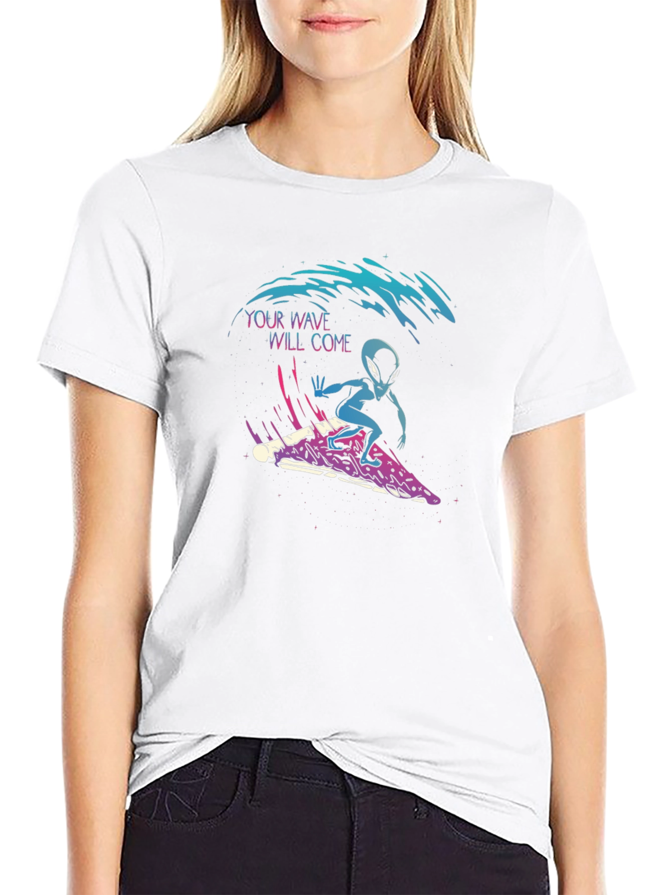 Surfing Alien Pizza T-Shirt - Your Wave Will Come