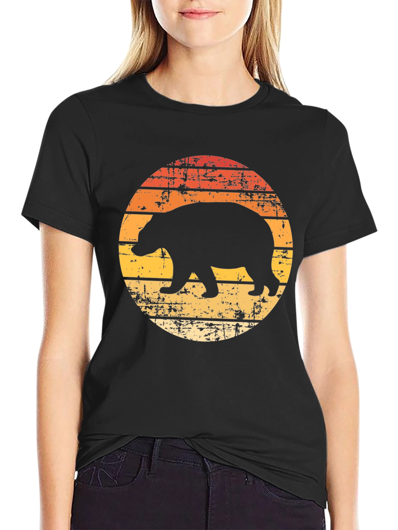 Retro Bear Graphic Tee - Black