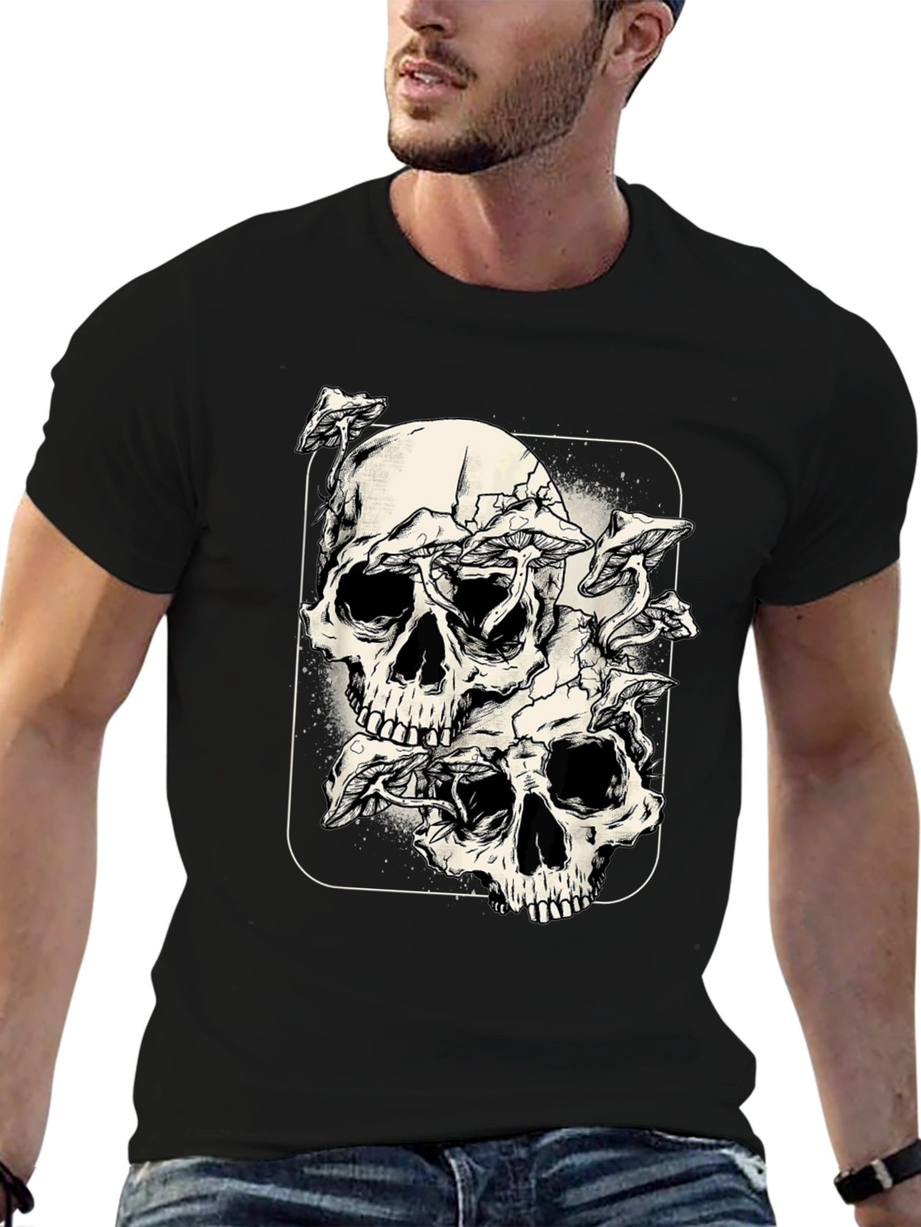 Skull & Mushroom Graphic Tee - Dark Aesthetic Shirt