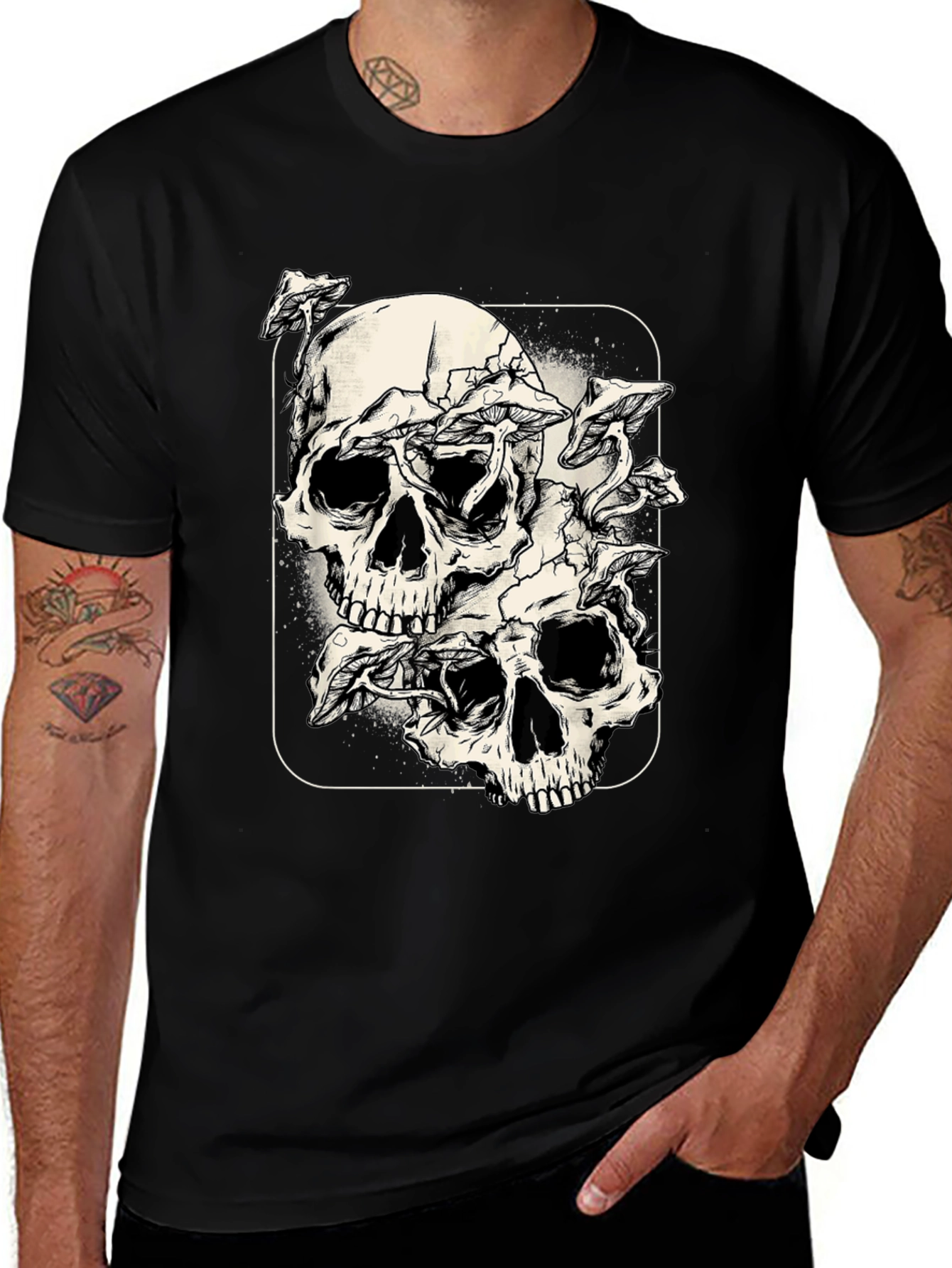 Skull & Mushroom Graphic Tee - Dark Aesthetic Shirt