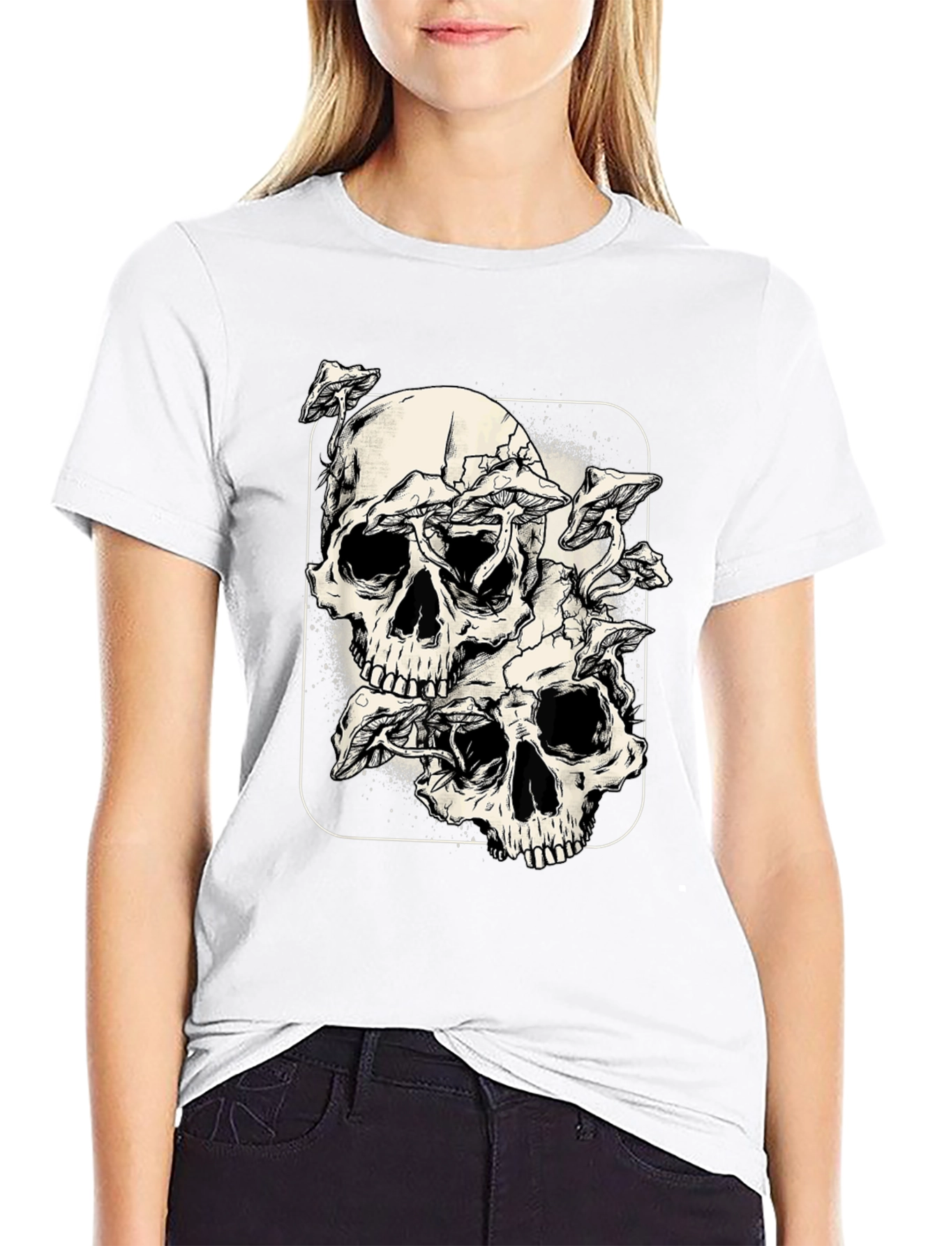 Skull & Mushroom Graphic Tee - Dark Aesthetic Shirt