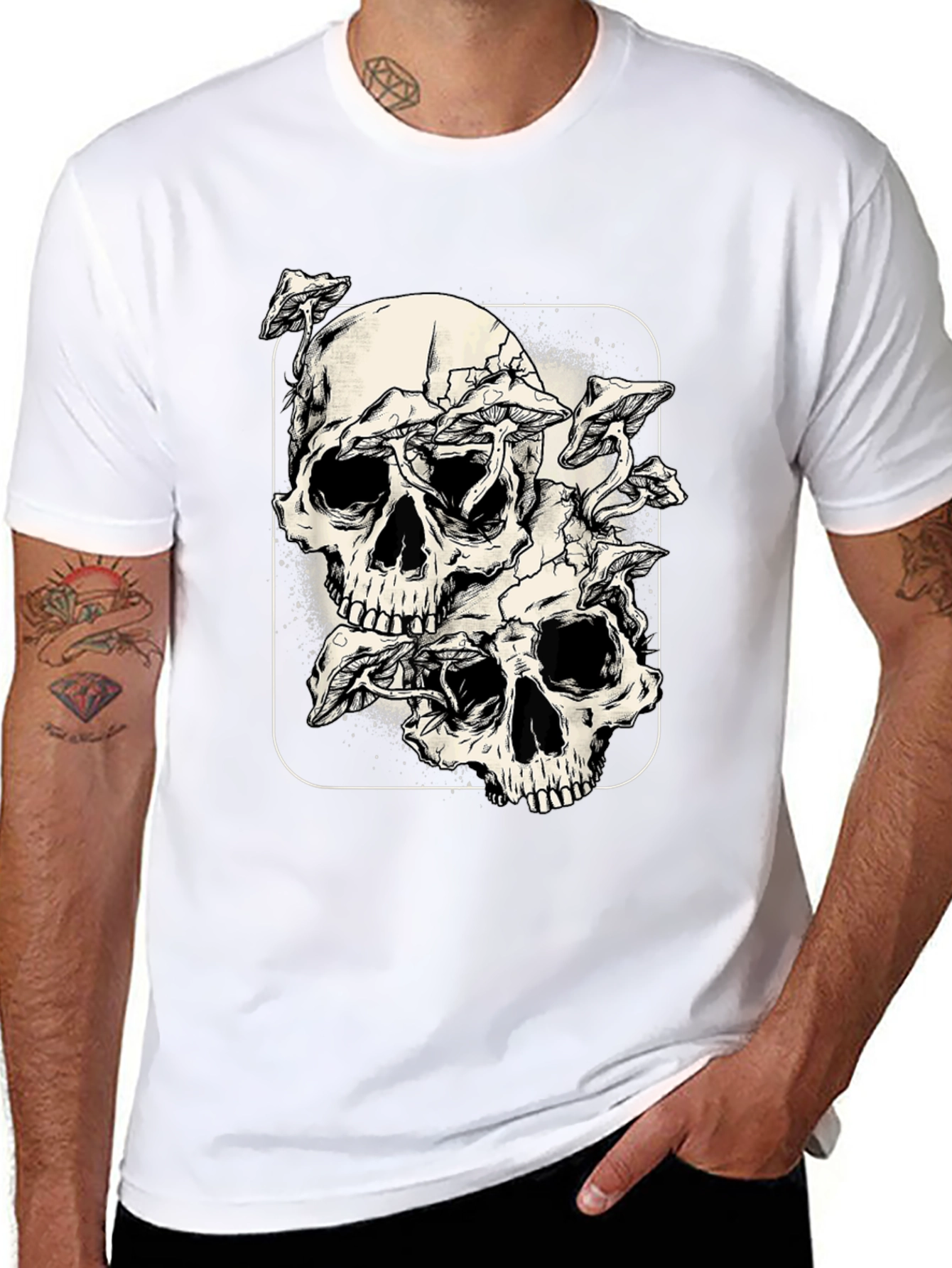 Skull & Mushroom Graphic Tee - Dark Aesthetic Shirt