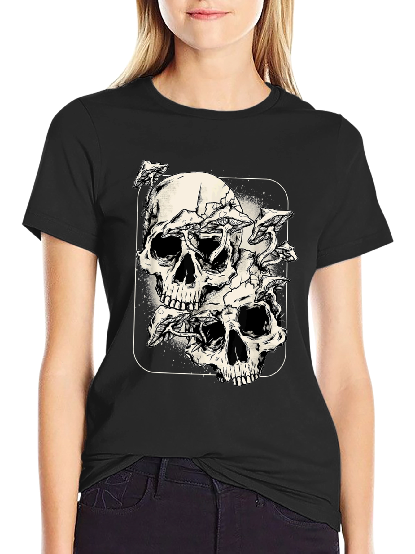 Skull & Mushroom Graphic Tee - Dark Aesthetic Shirt
