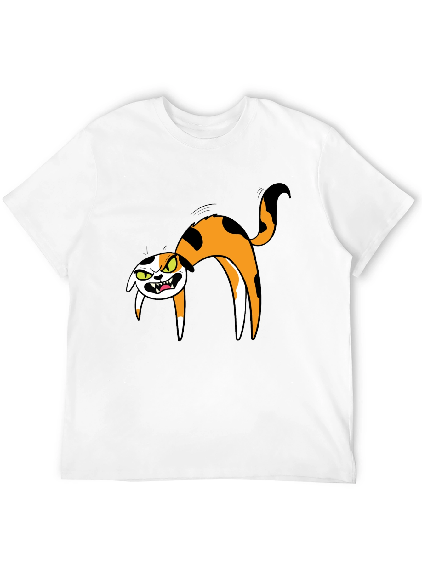 Mens Black T-Shirt with Cartoon Angry Cat Design