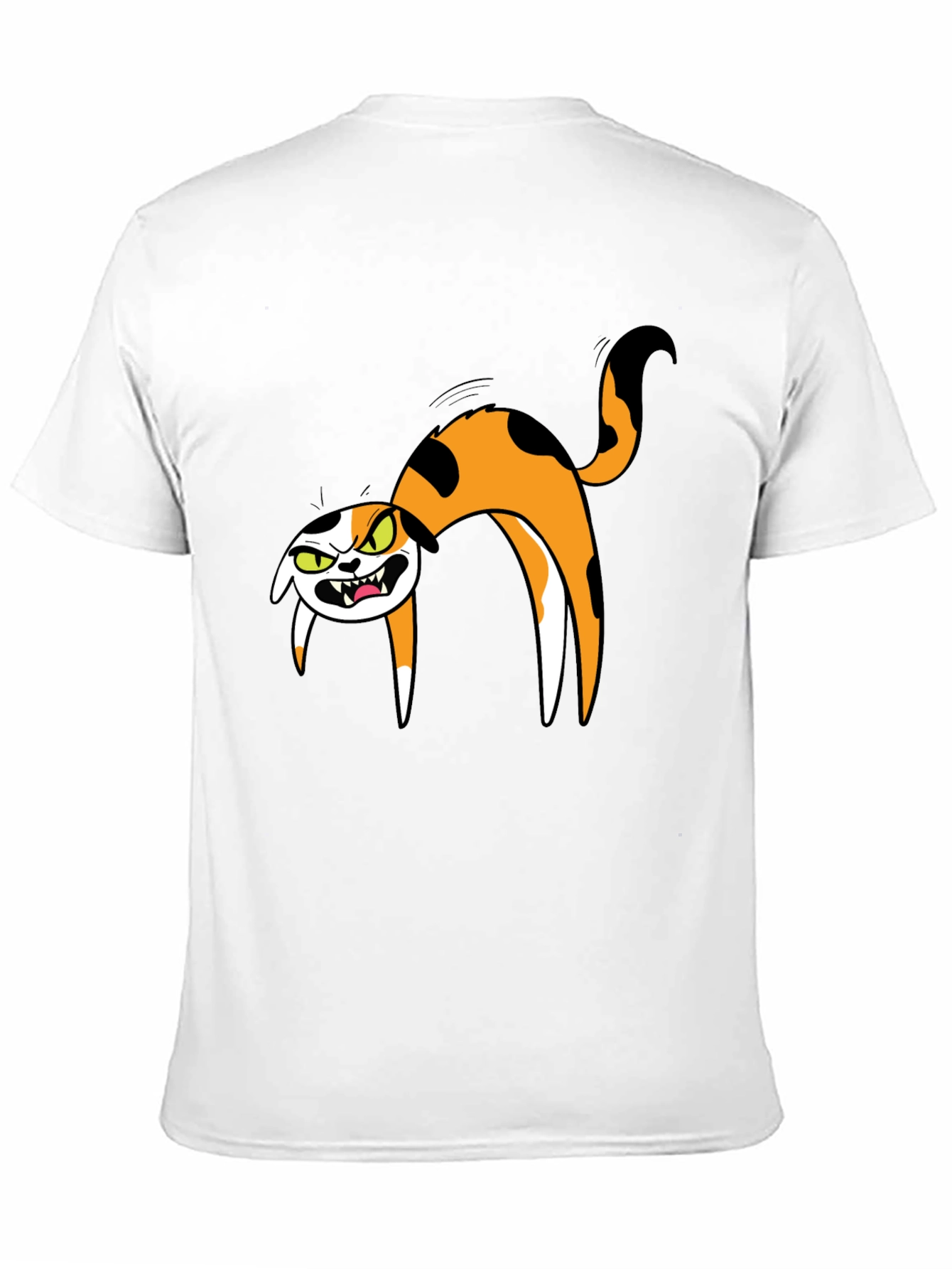 Mens Black T-Shirt with Cartoon Angry Cat Design