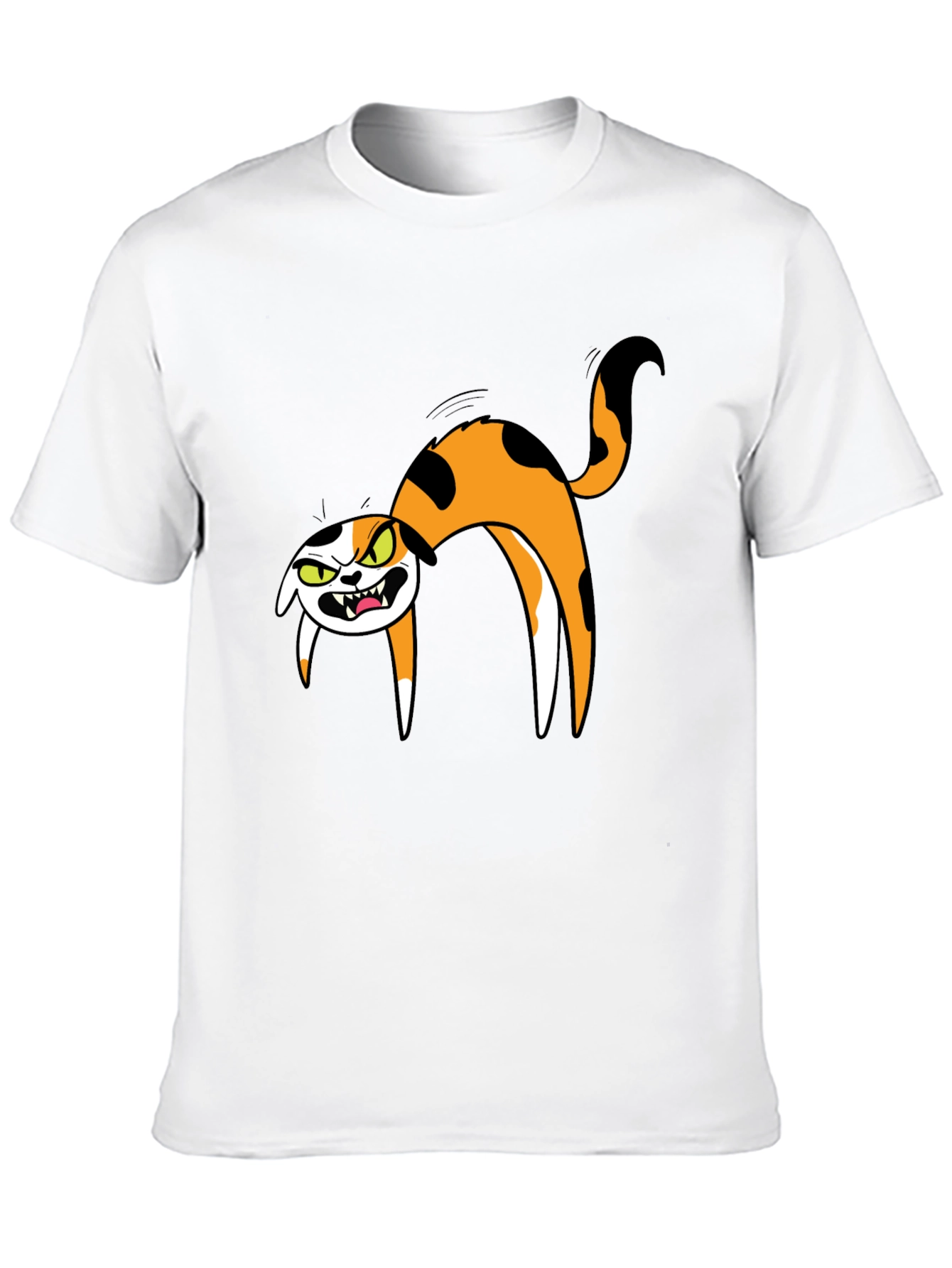 Mens Black T-Shirt with Cartoon Angry Cat Design