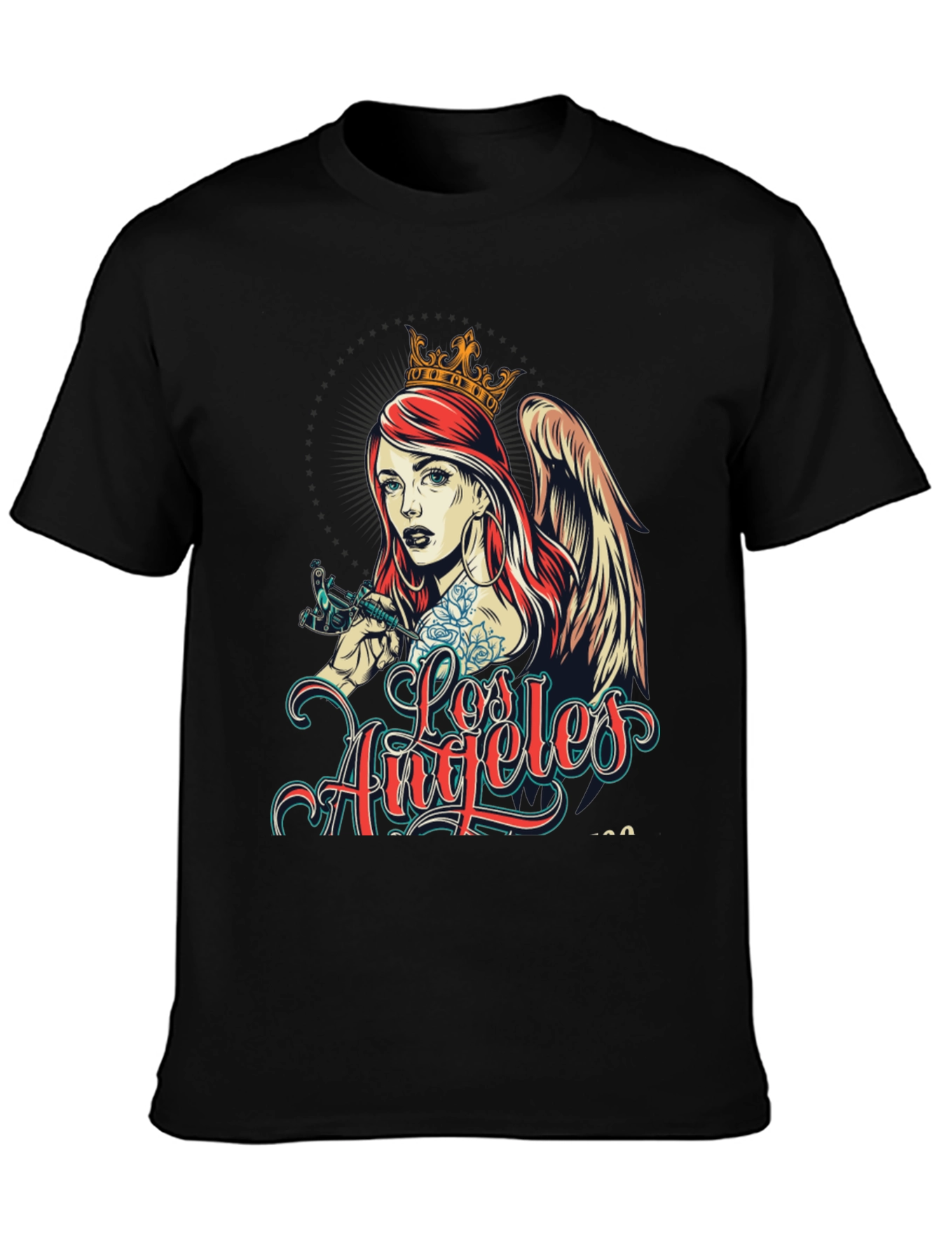 Los Angeles Tattoo Angel Graphic Black T-Shirt