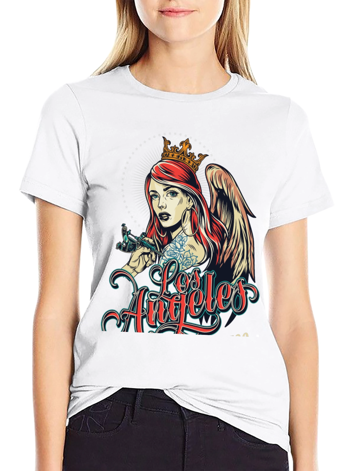 Los Angeles Tattoo Angel Graphic Black T-Shirt