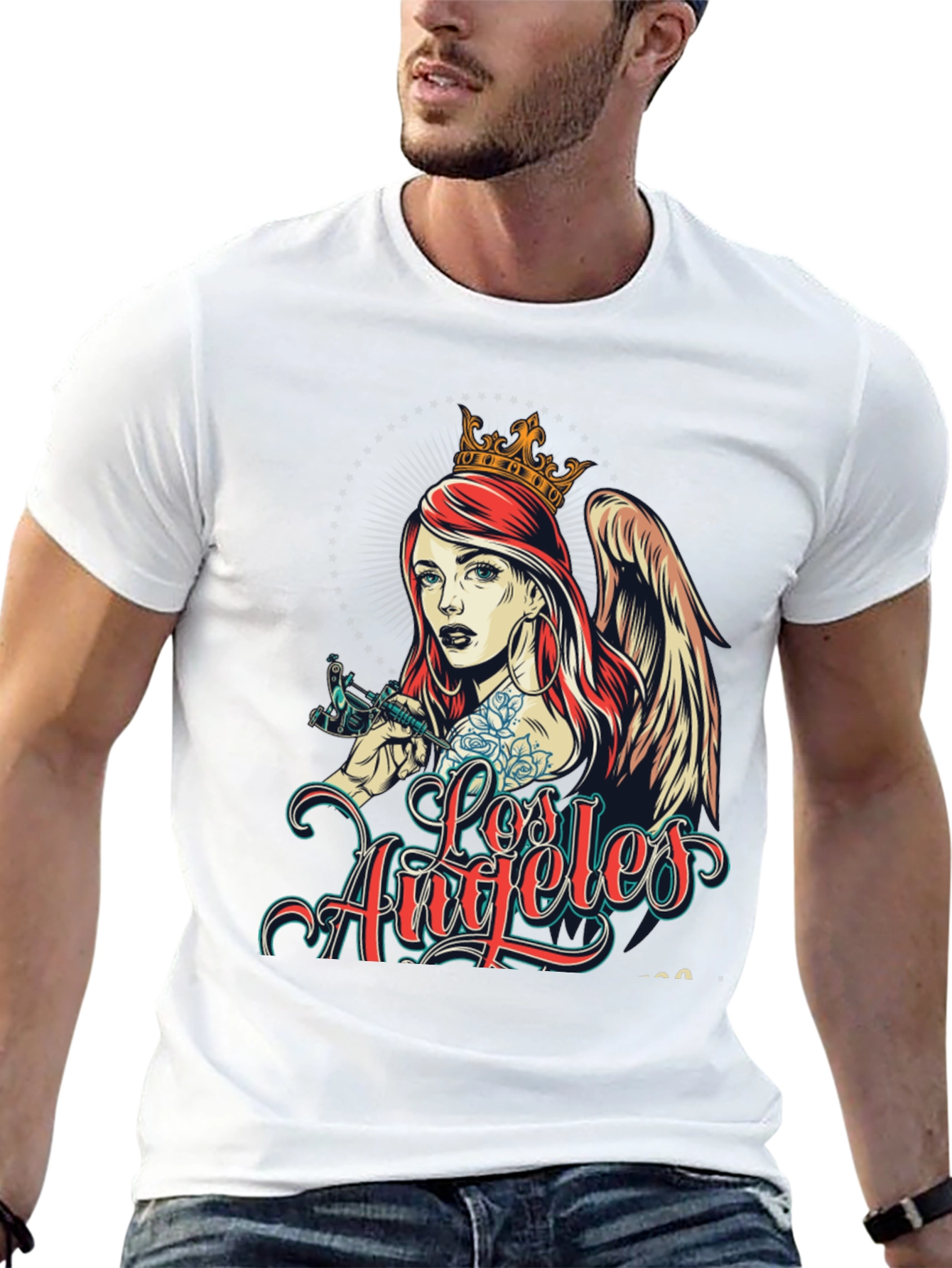 Los Angeles Tattoo Angel Graphic Black T-Shirt
