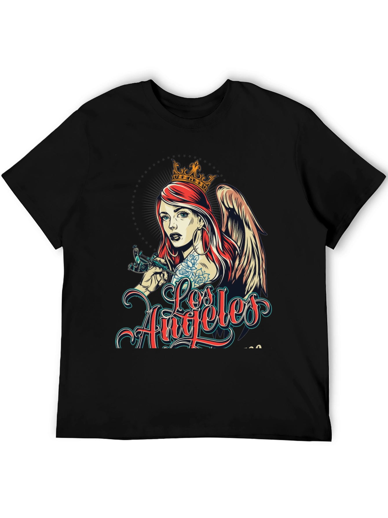 Los Angeles Tattoo Angel Graphic Black T-Shirt