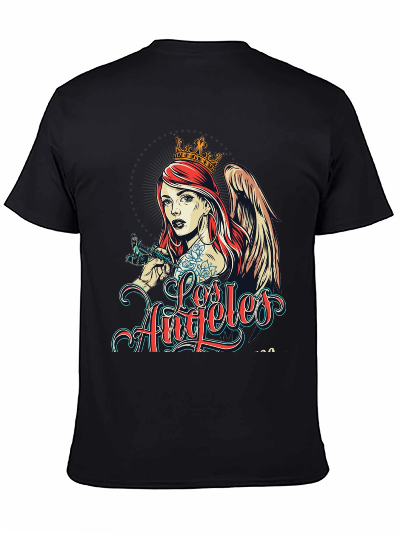 Los Angeles Tattoo Angel Graphic Black T-Shirt