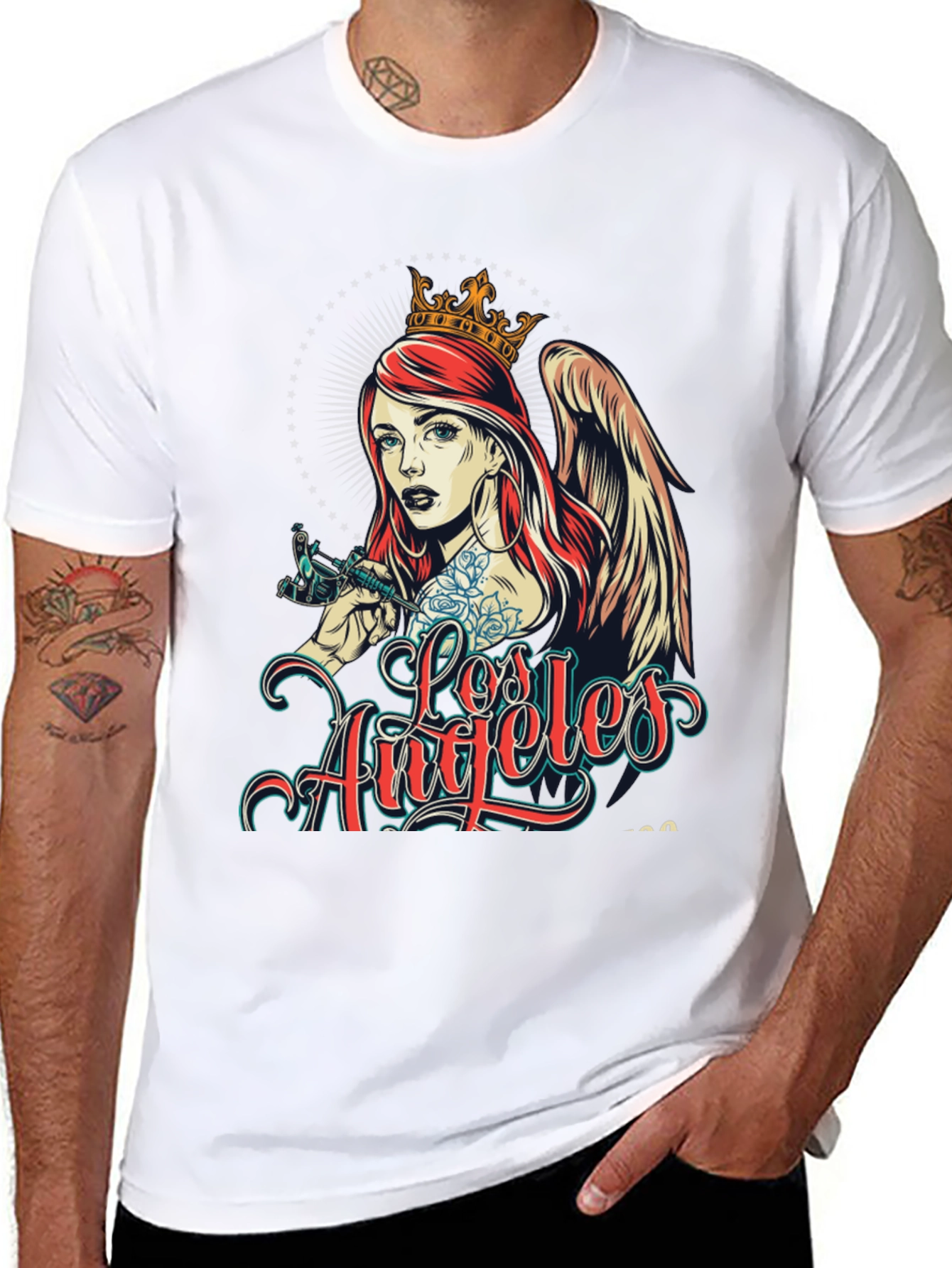 Los Angeles Tattoo Angel Graphic Black T-Shirt