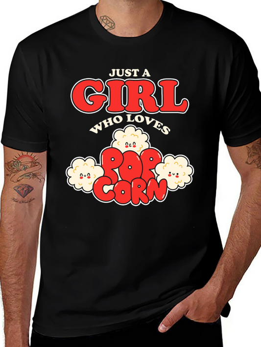 Just a Girl Who Loves Popcorn T-Shirt - Funny Foodie Tee