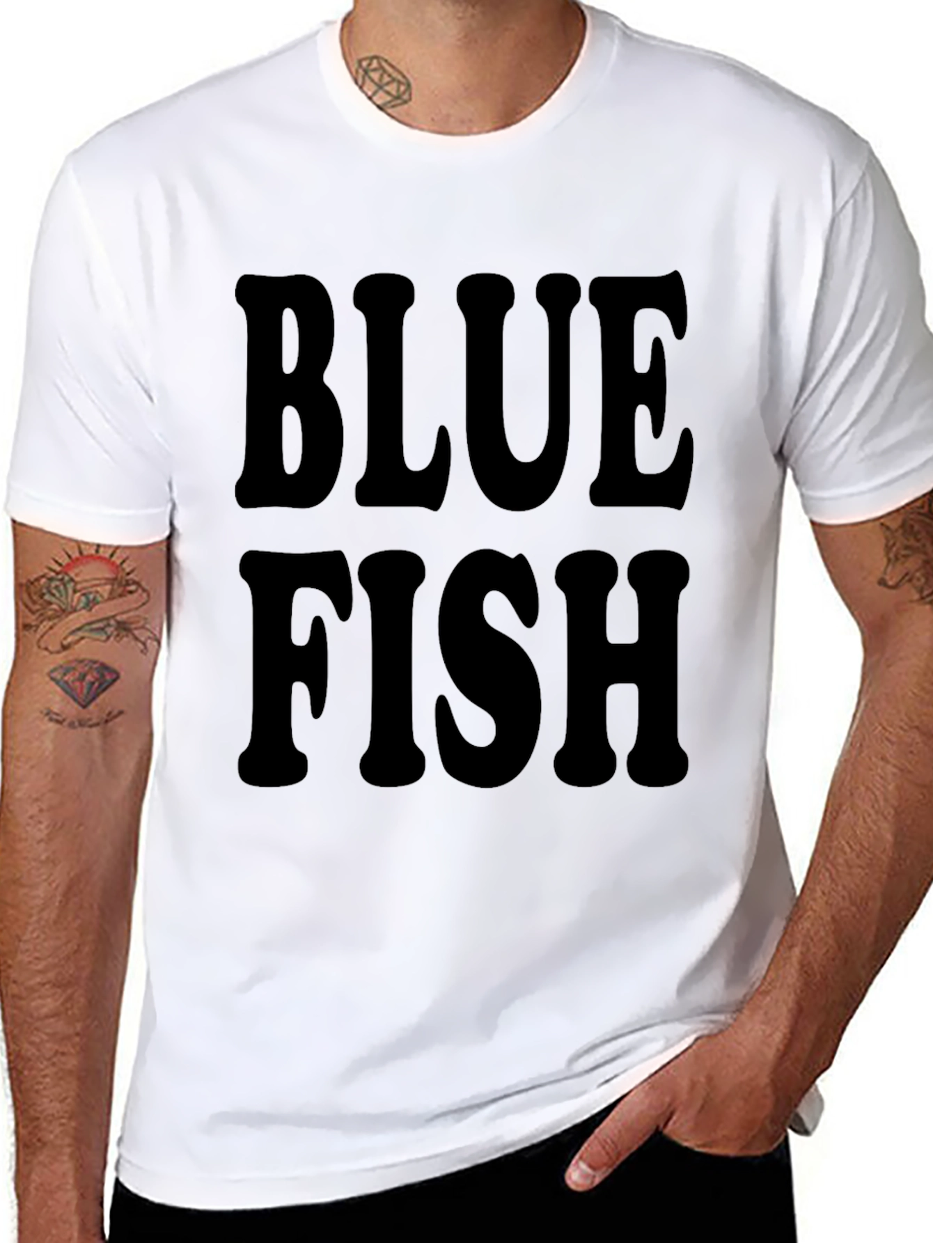 Blue Fish Graphic Black T-Shirt for Men