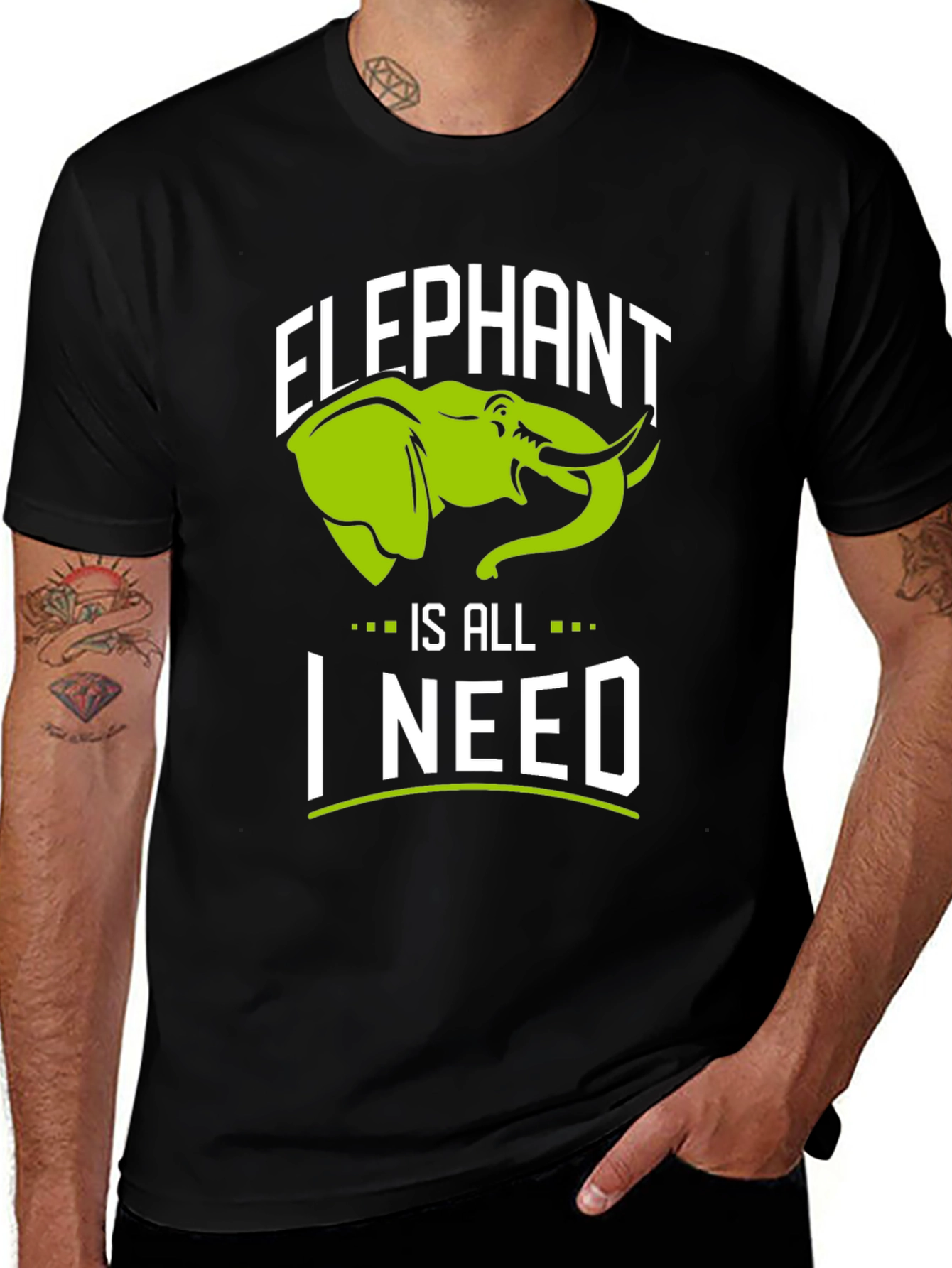 Elephant Is All I Need Black Graphic T-Shirt