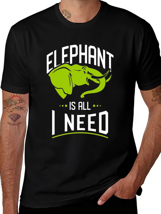 Elephant Is All I Need Black Graphic T-Shirt