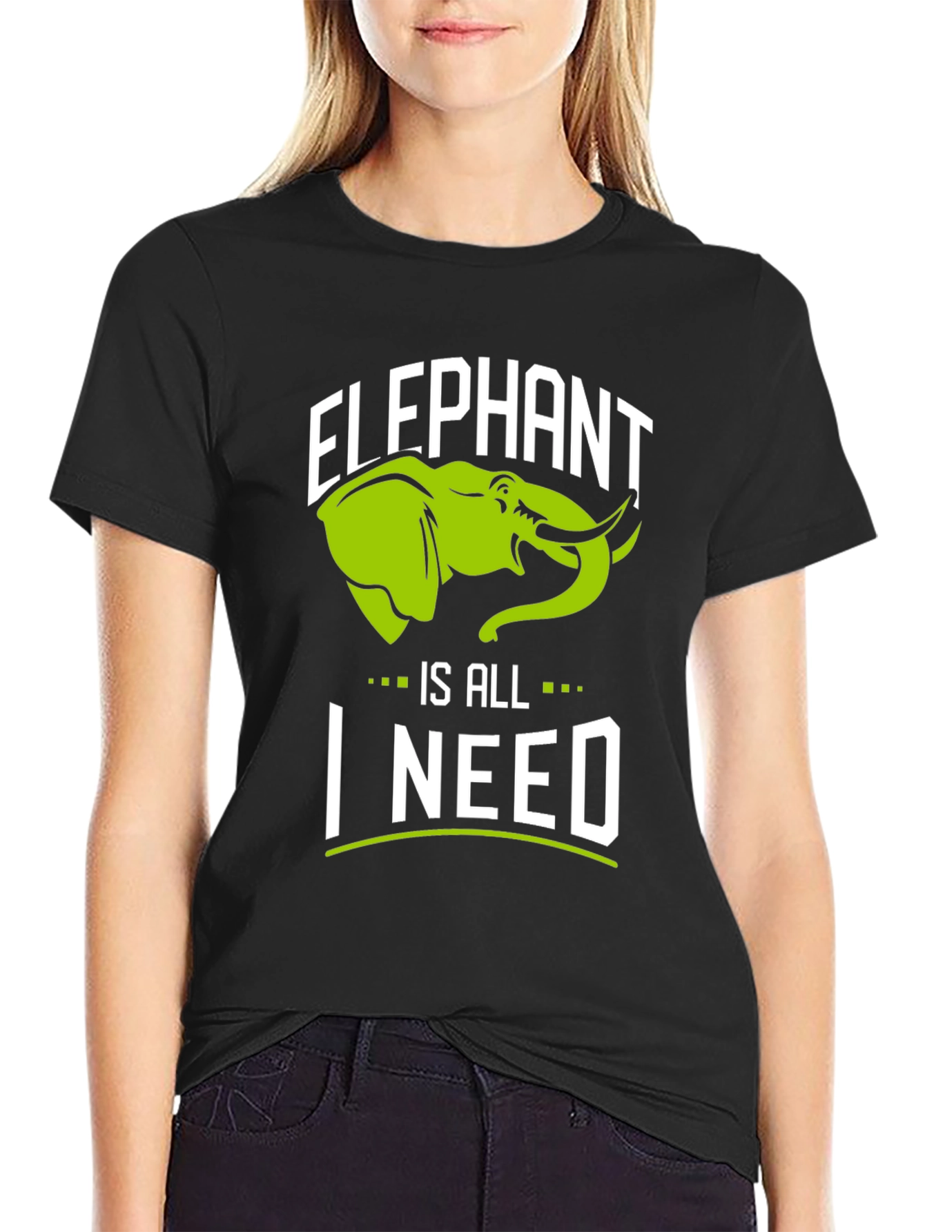 Elephant Is All I Need Black Graphic T-Shirt