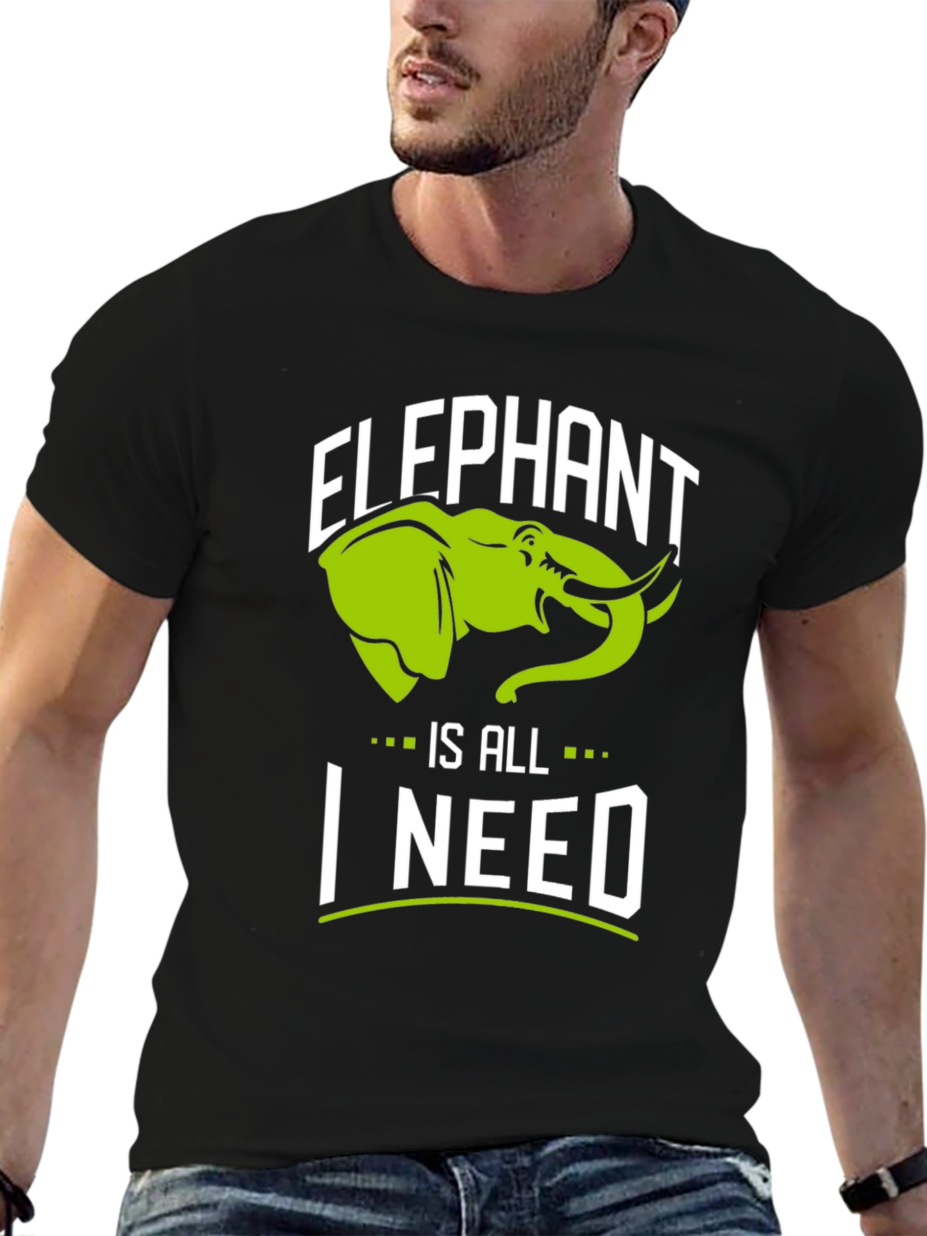 Elephant Is All I Need Black Graphic T-Shirt