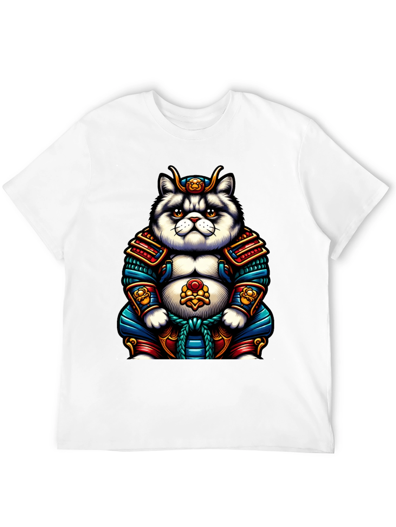 Samurai Cat Graphic T-Shirt - Cool Anime Tee