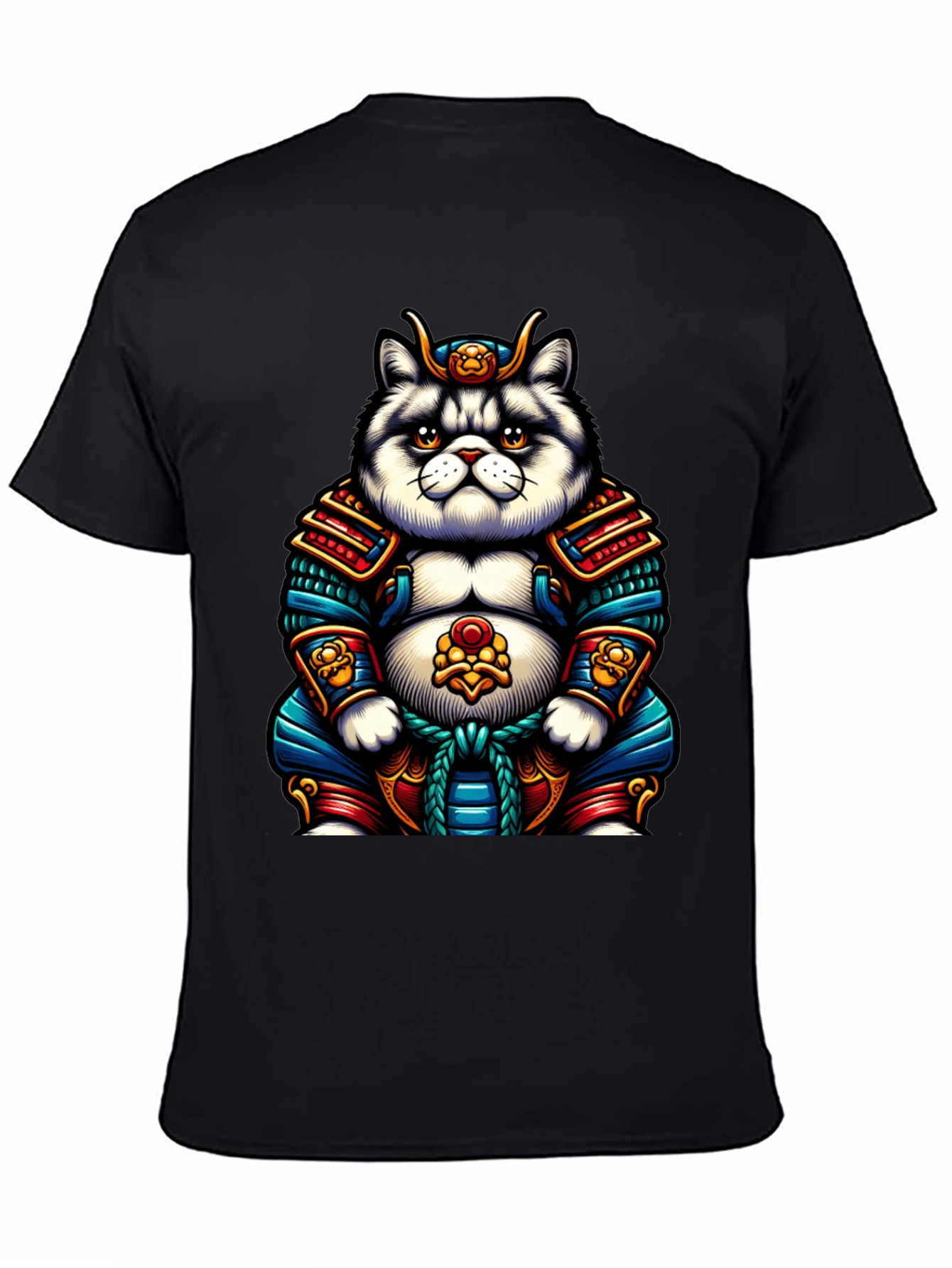 Samurai Cat Graphic T-Shirt - Cool Anime Tee