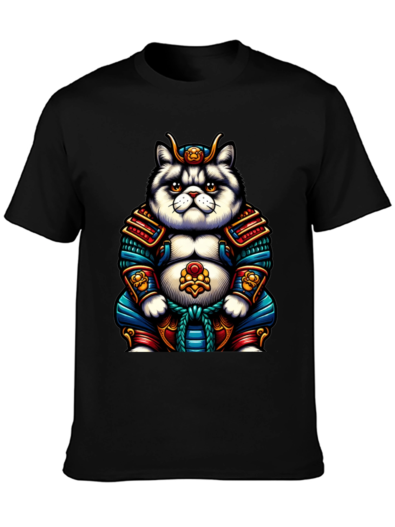 Samurai Cat Graphic T-Shirt - Cool Anime Tee