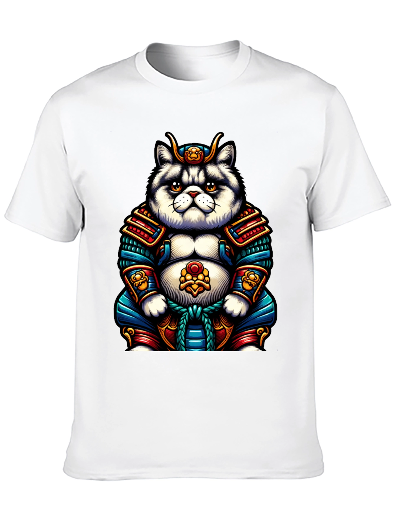 Samurai Cat Graphic T-Shirt - Cool Anime Tee