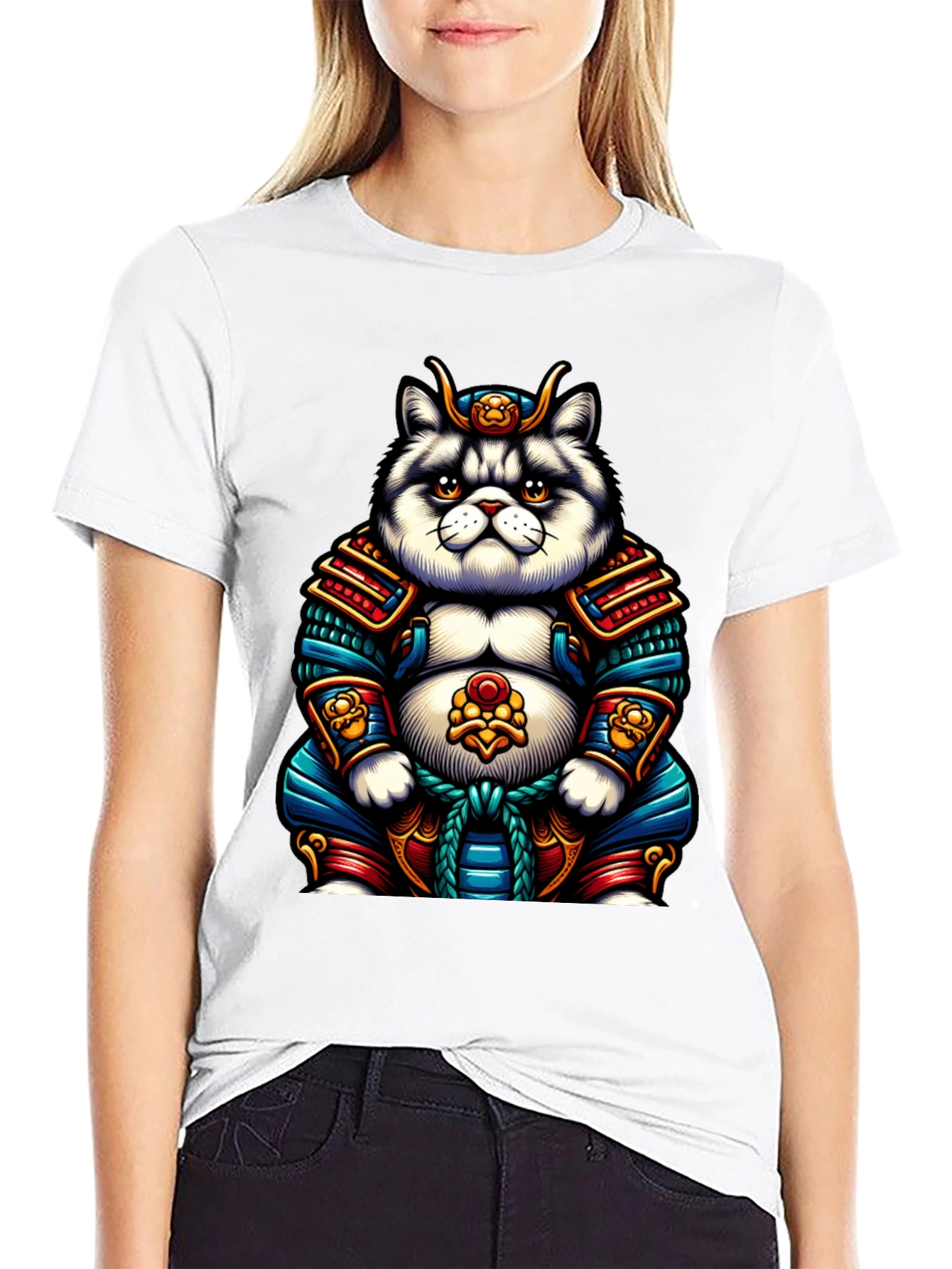 Samurai Cat Graphic T-Shirt - Cool Anime Tee