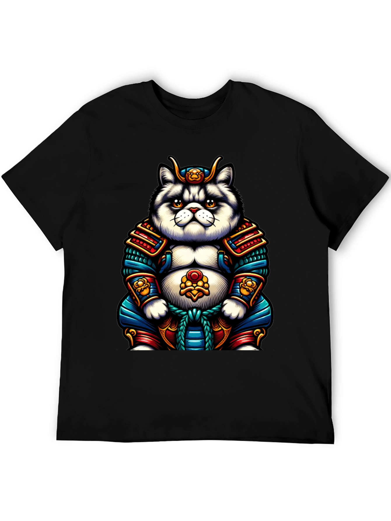 Samurai Cat Graphic T-Shirt - Cool Anime Tee