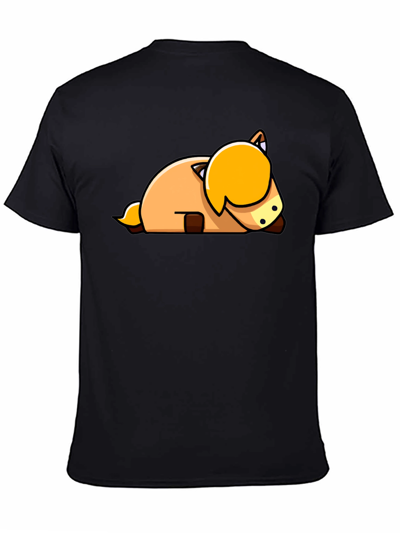 Cute Cartoon Horse Laying Down Black T-Shirt