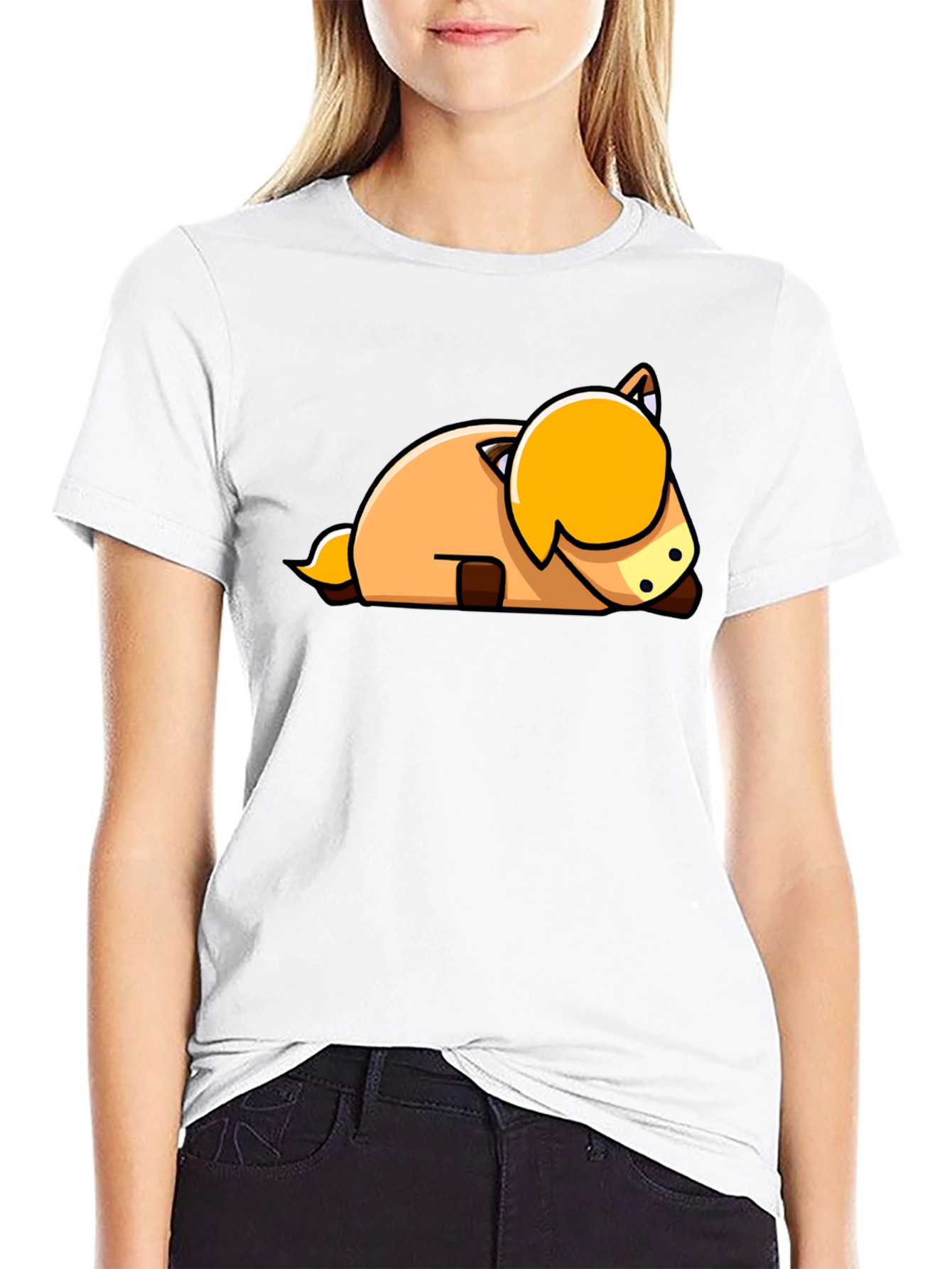 Cute Cartoon Horse Laying Down Black T-Shirt