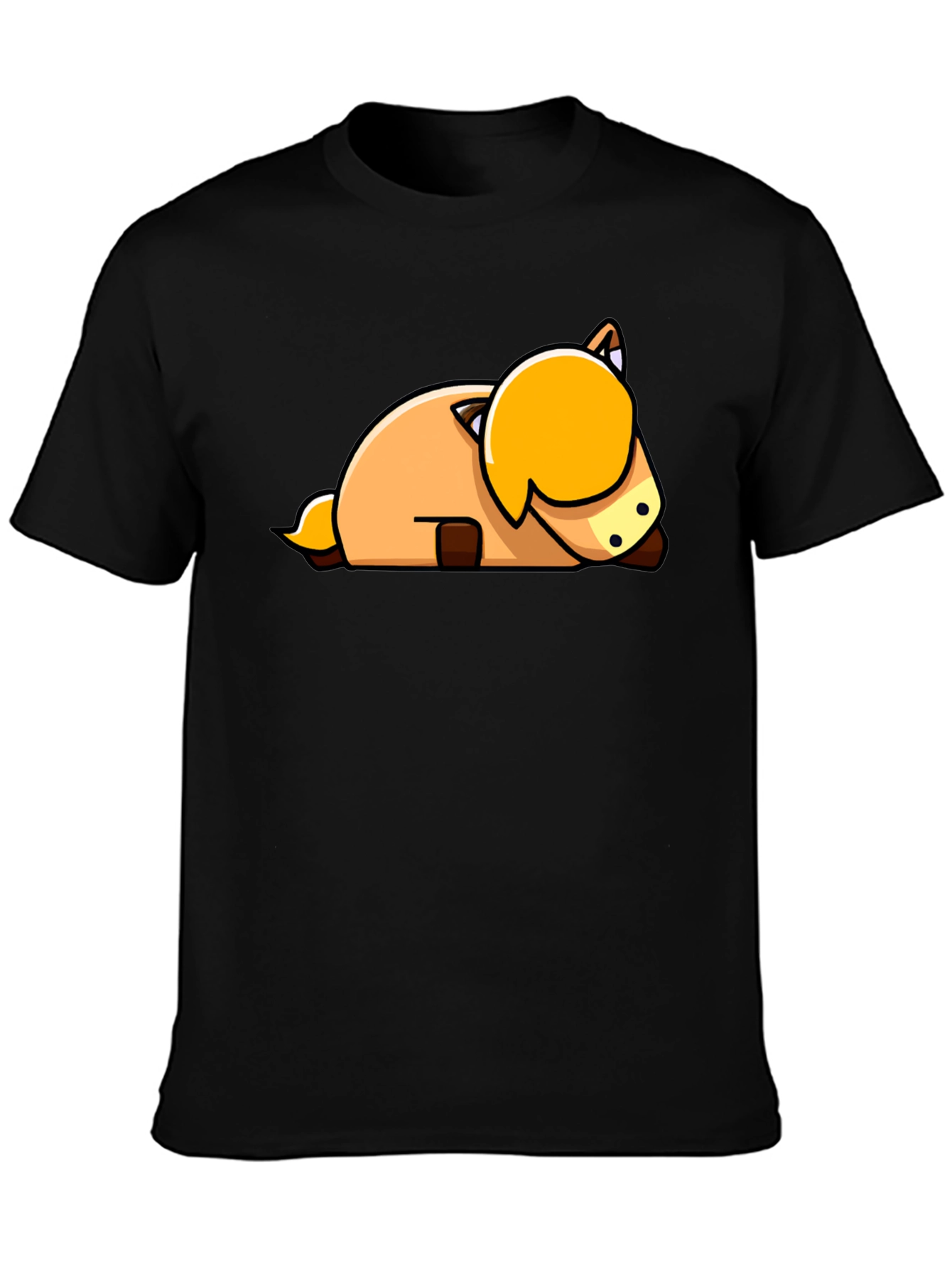 Cute Cartoon Horse Laying Down Black T-Shirt
