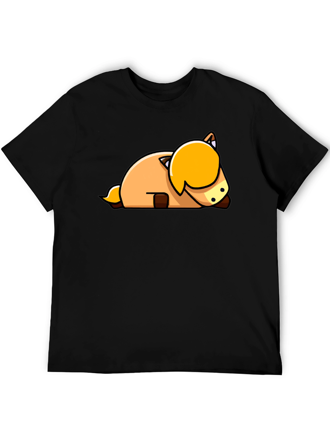 Cute Cartoon Horse Laying Down Black T-Shirt