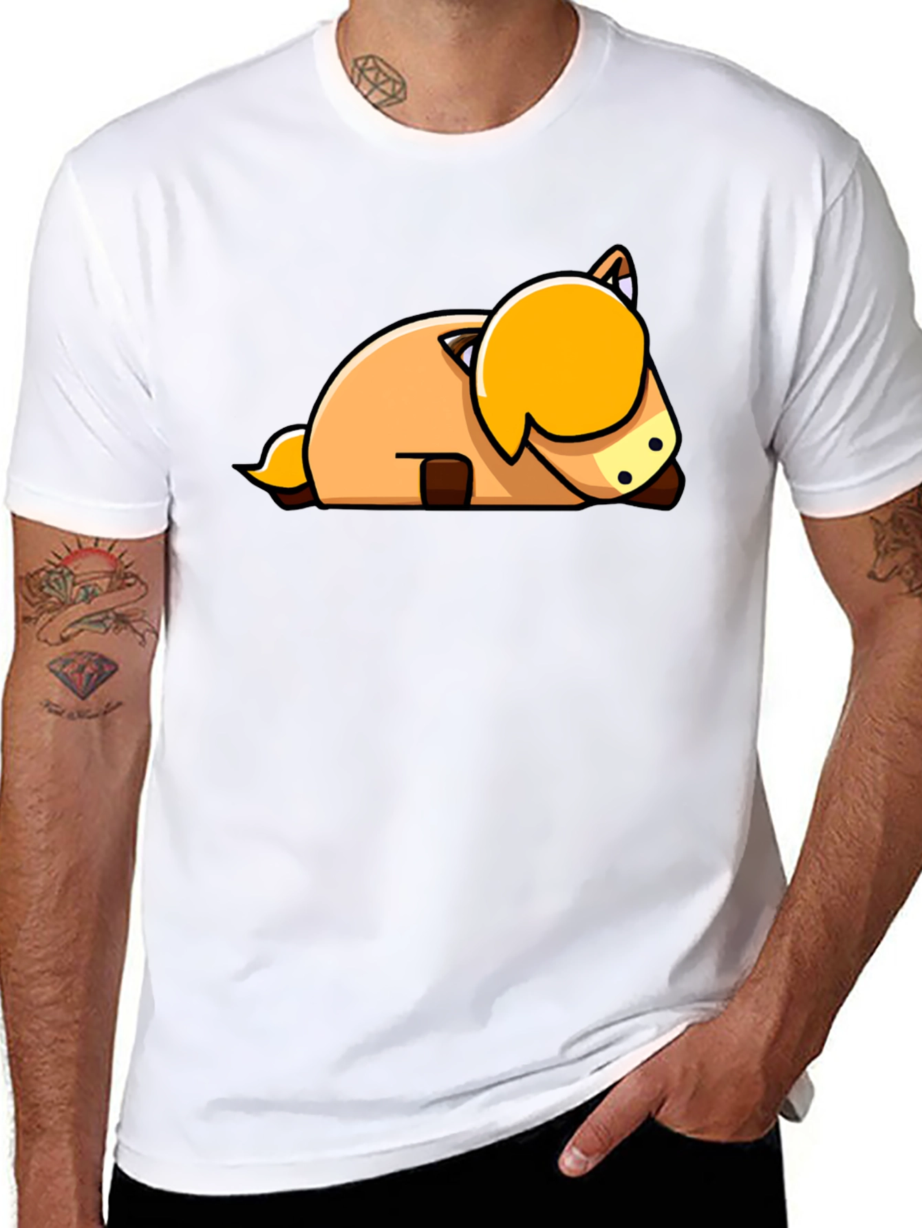 Cute Cartoon Horse Laying Down Black T-Shirt