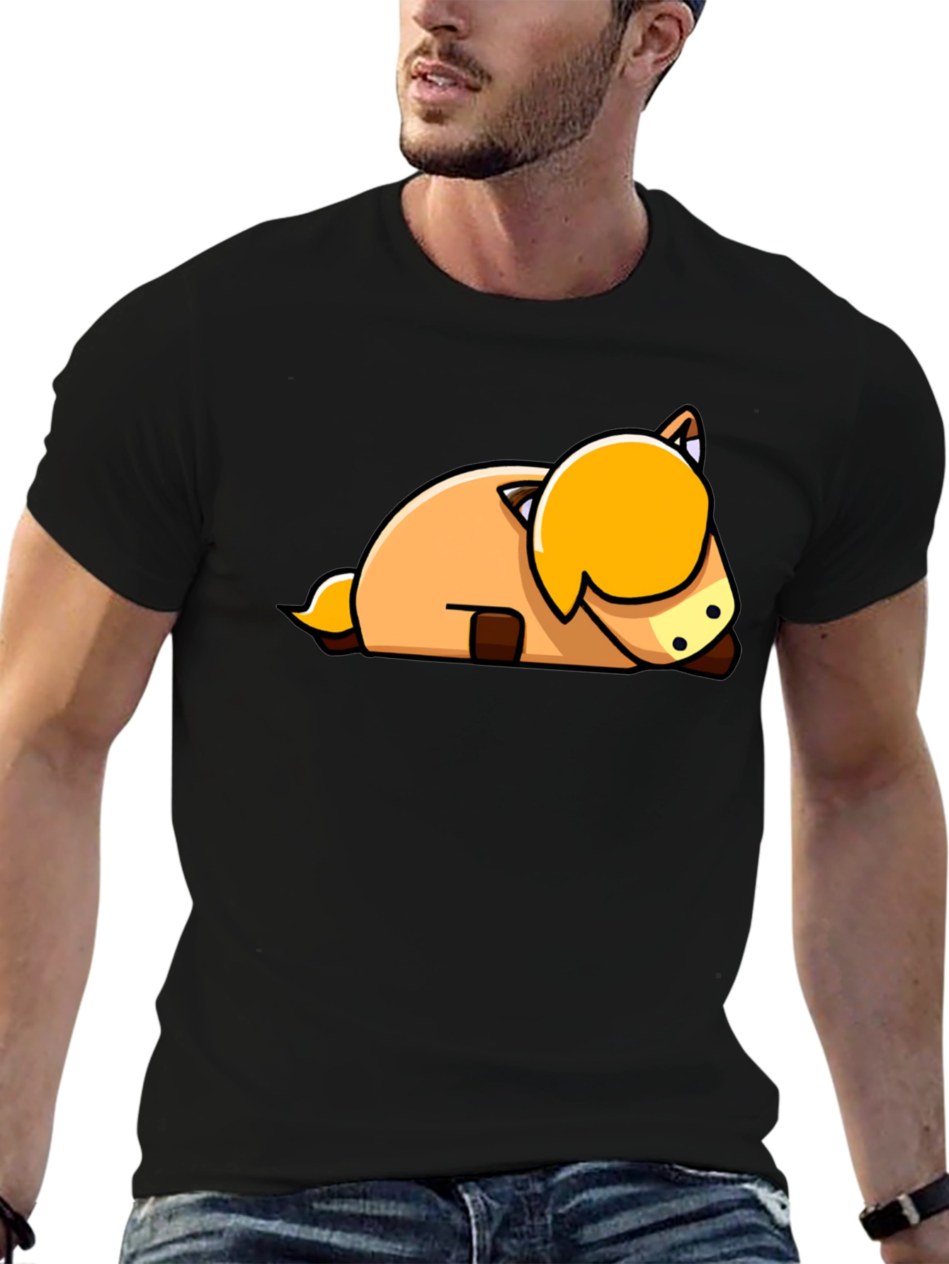 Cute Cartoon Horse Laying Down Black T-Shirt