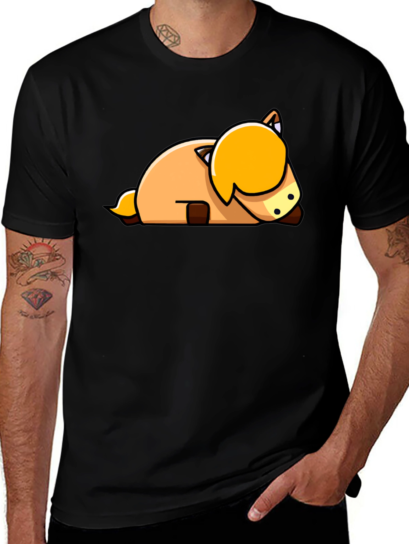 Cute Cartoon Horse Laying Down Black T-Shirt