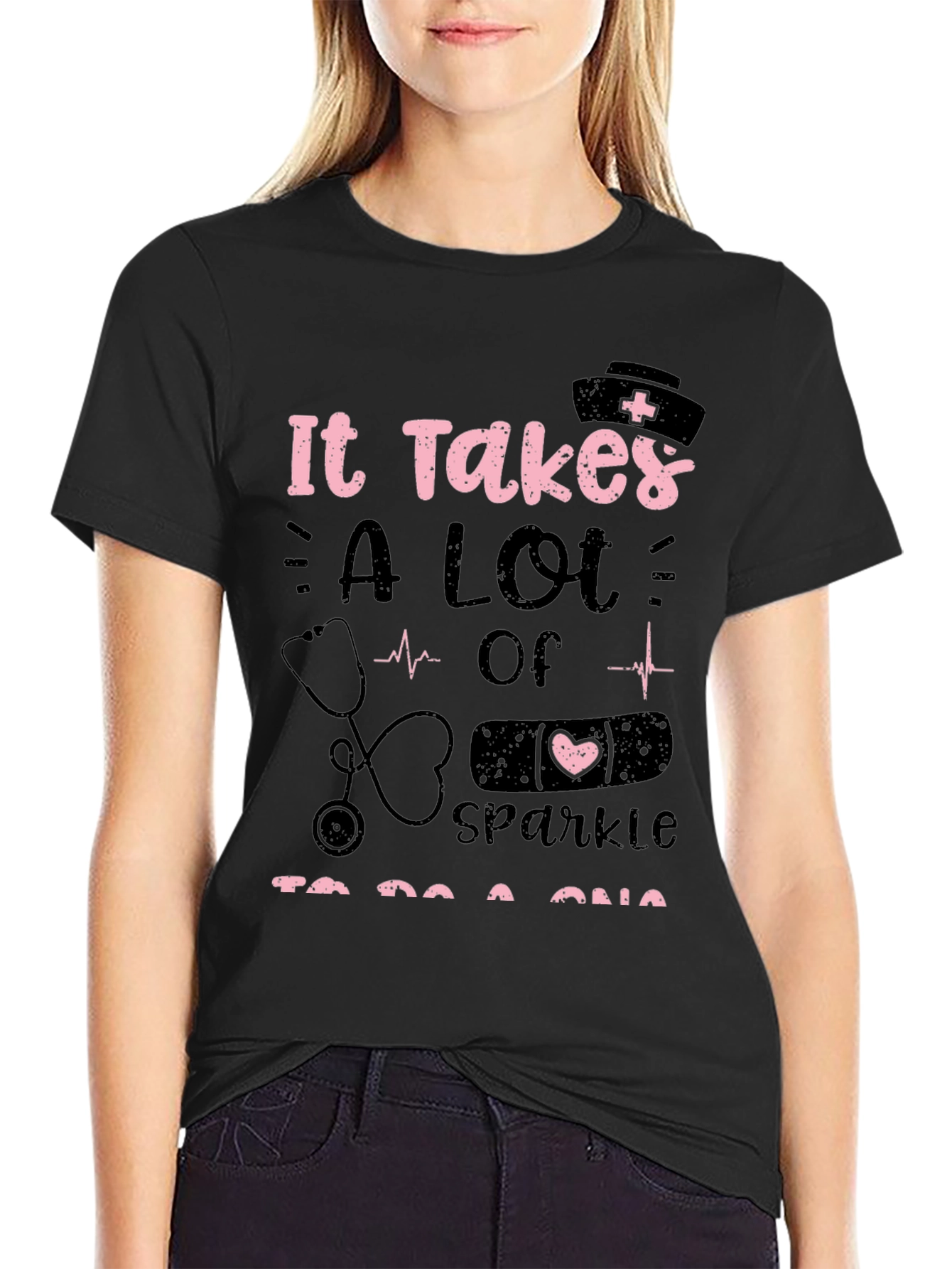 Nurse Sparkle Graphic Tee - Black Unisex