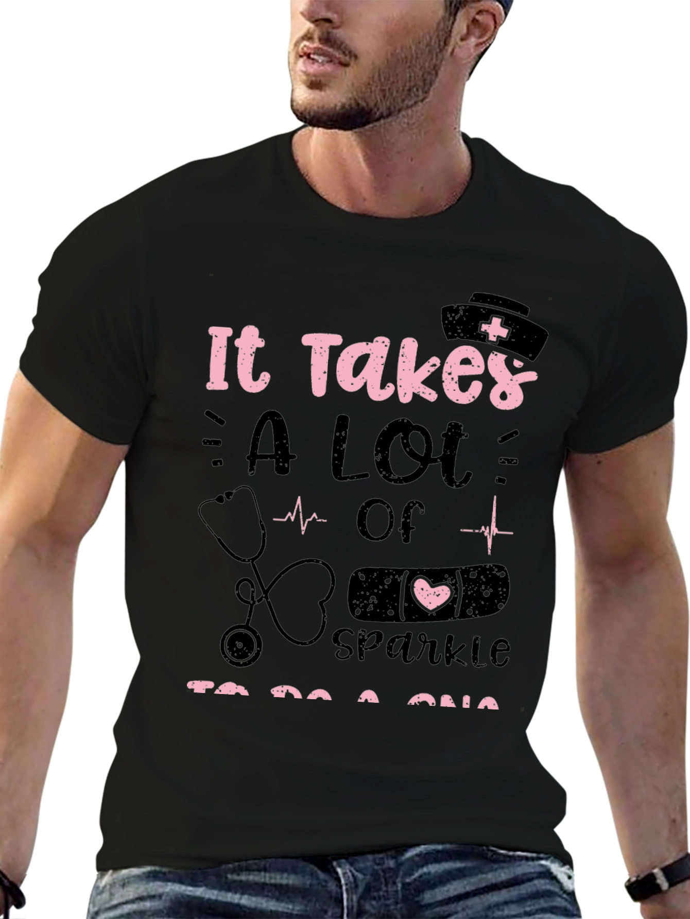 Nurse Sparkle Graphic Tee - Black Unisex