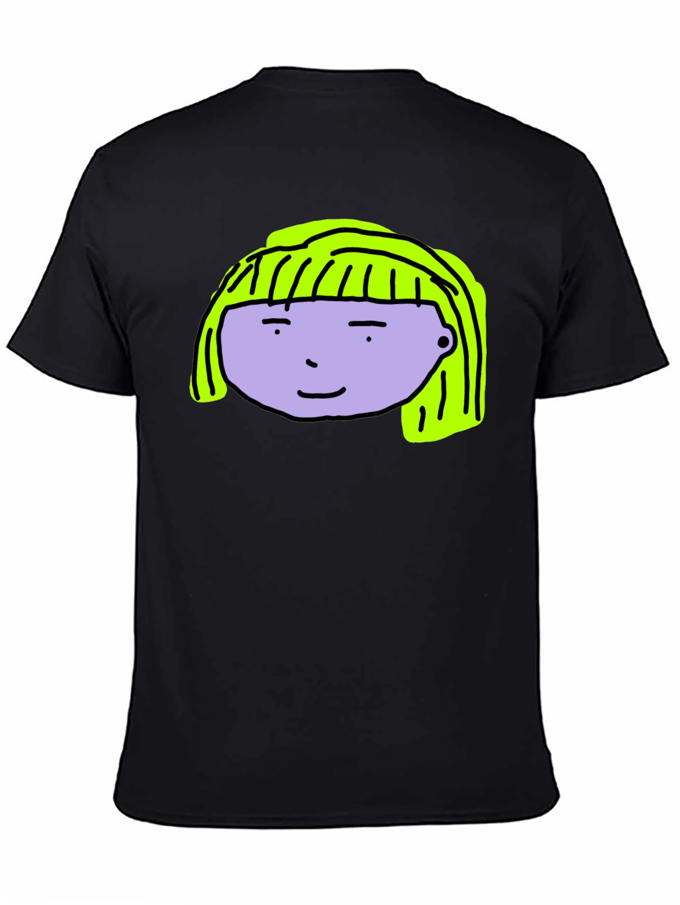 Cartoon Face Graphic Tee - Black Cotton