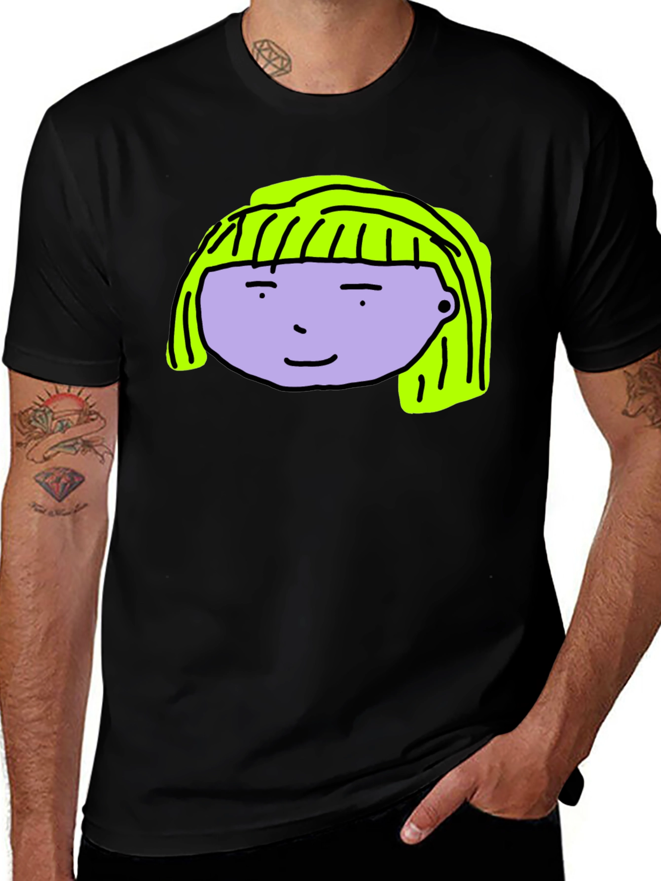 Cartoon Face Graphic Tee - Black Cotton
