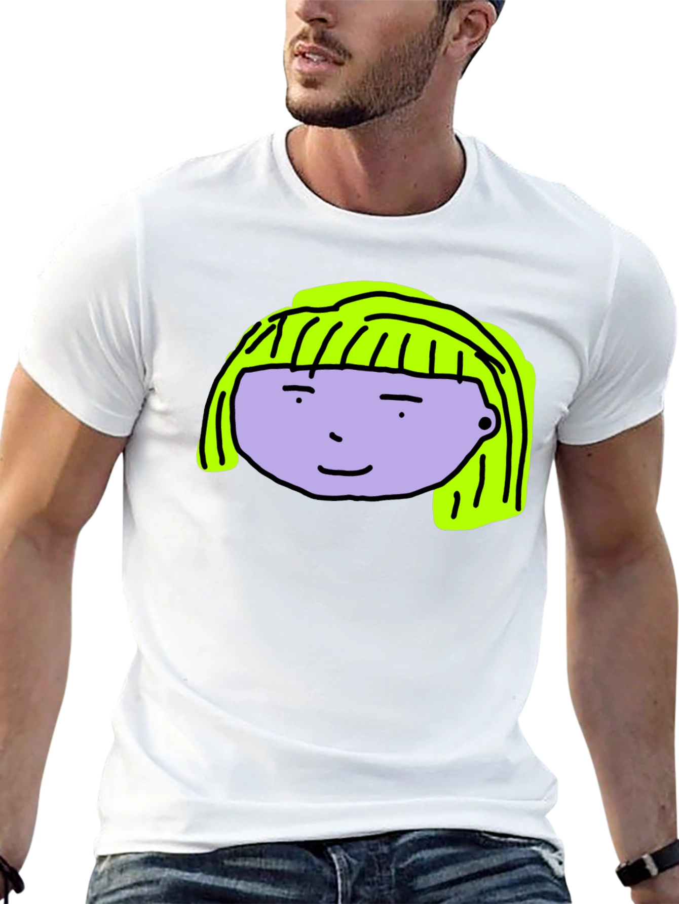 Cartoon Face Graphic Tee - Black Cotton