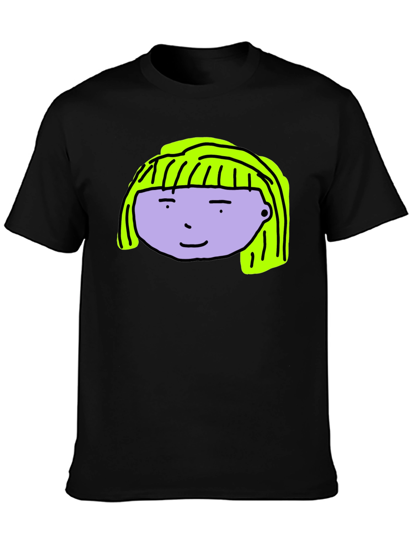 Cartoon Face Graphic Tee - Black Cotton