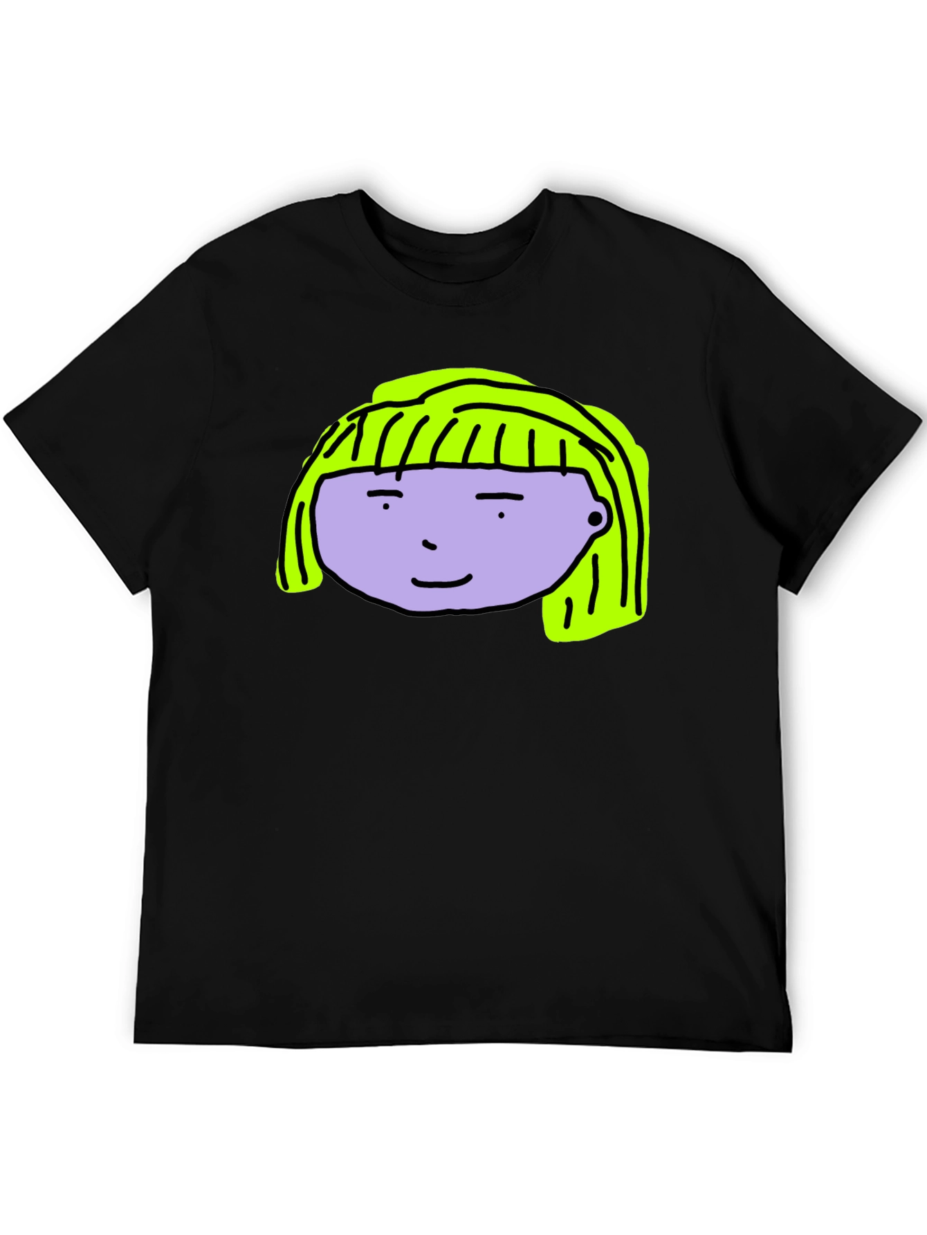 Cartoon Face Graphic Tee - Black Cotton