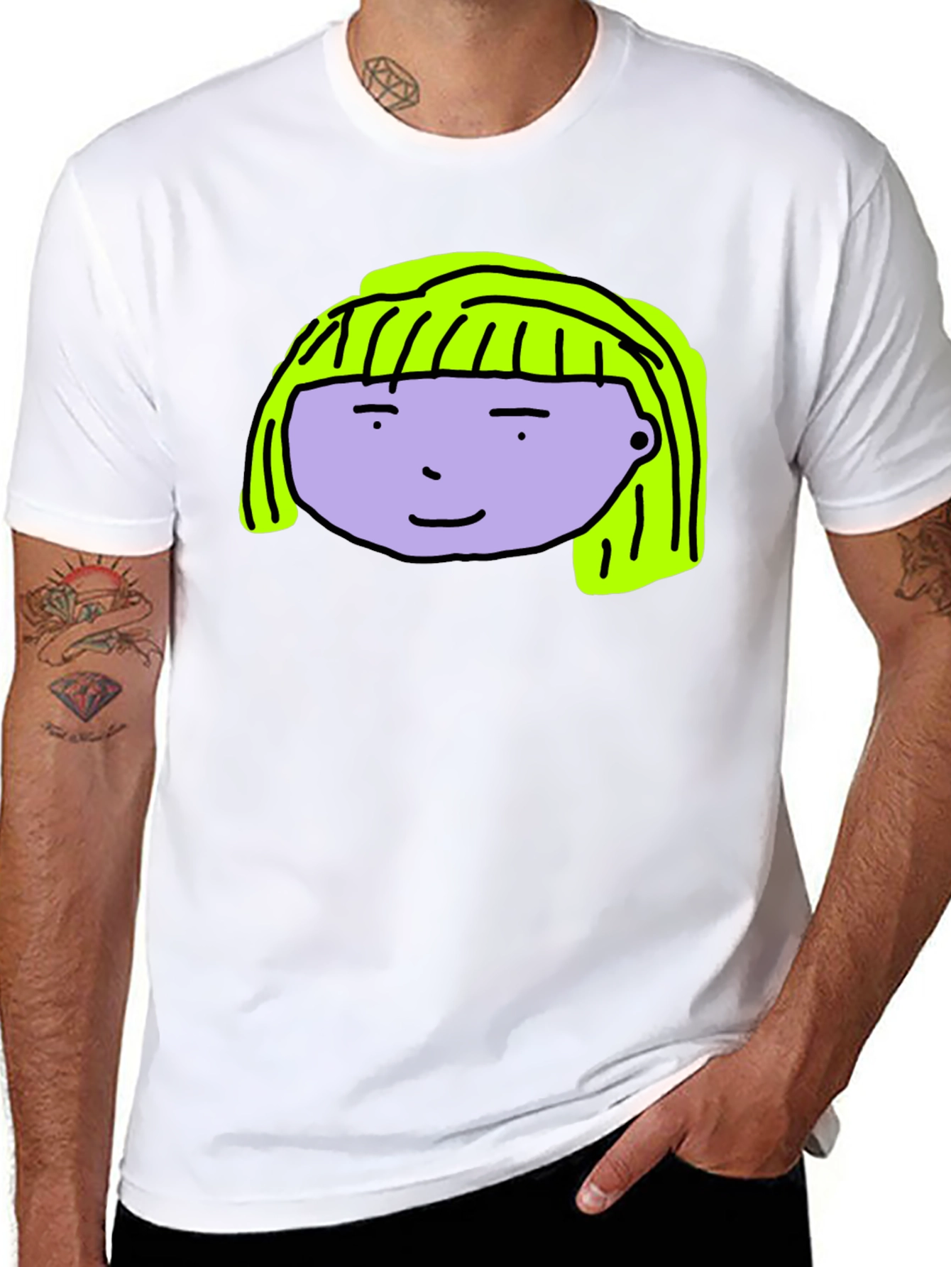 Cartoon Face Graphic Tee - Black Cotton