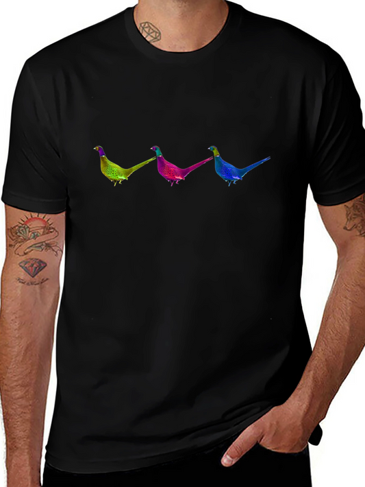 Colorful Pheasant Trio Graphic Tee - Black